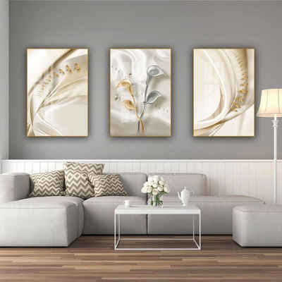 TPFLiving Kunstdruck (OHNE RAHMEN) Poster - Leinwand - Wandbild, Abstrakte Strukturen - Wanddeko Wohnzimmer - (13 verschiedene Größen zur Auswahl - Auch im günstigen 3-er Set), Farben: Beige, Weiß, Gold - Größe: 30x42cm