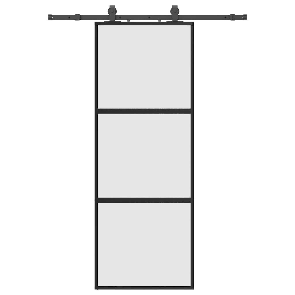 vidaXL Schiebetür, Schiebetür mit Beschlag Schwarz 76x205 cm Hartglas