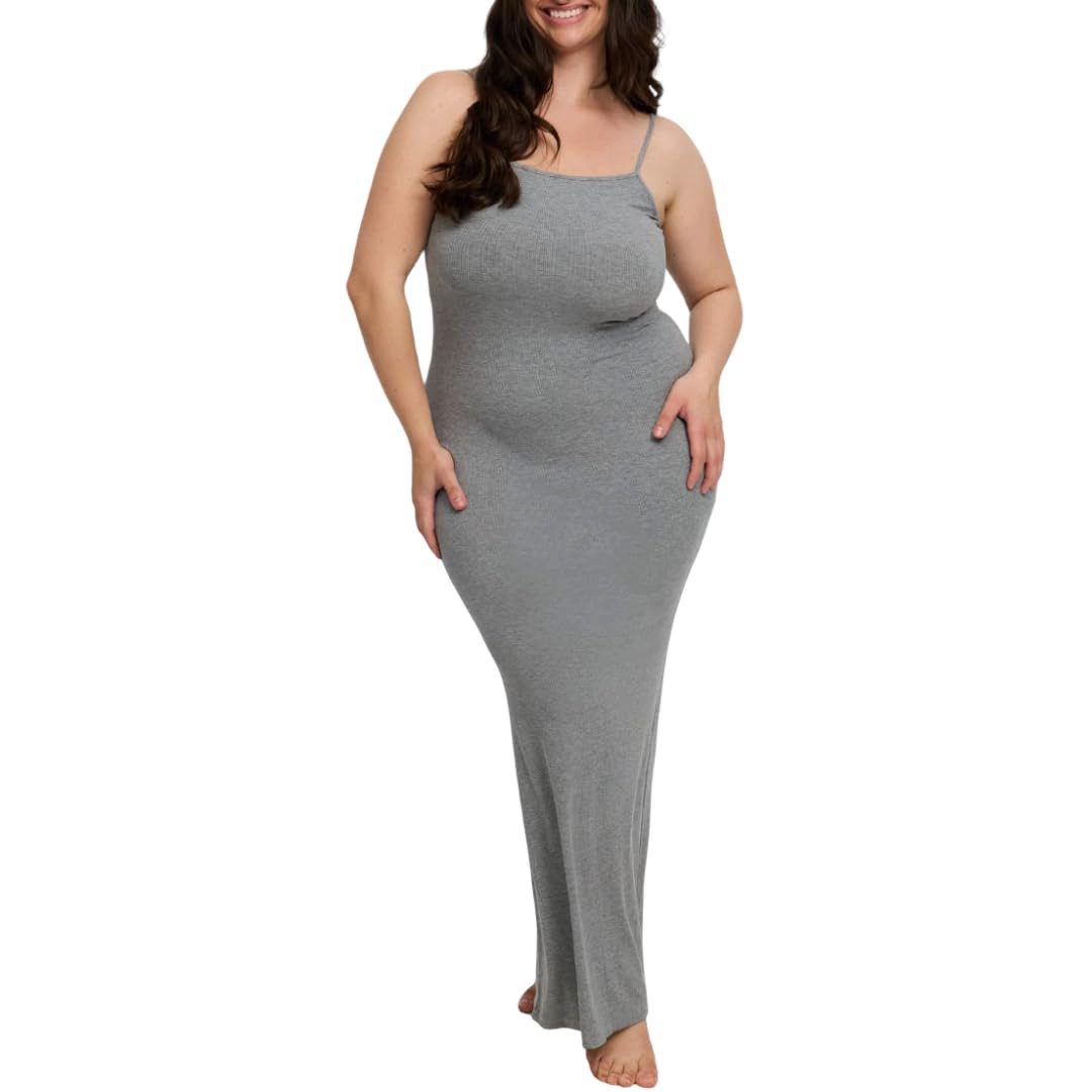 cfab by creamy fabrics Jerseykleid Ribbed Cami Maxikleid-Grey Melange-2XL ( günstig online kaufen