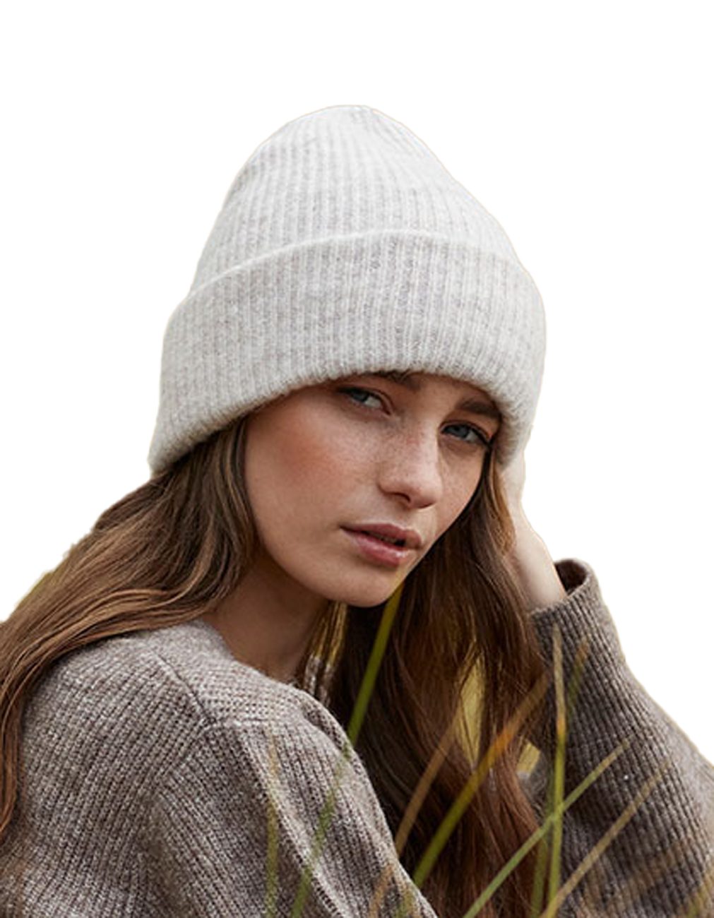 / / Damen / Strick Beanie Doppellagiger Strickmütze Bequeme Beanie Beechfield® Wintermütze Mütze Schwarz