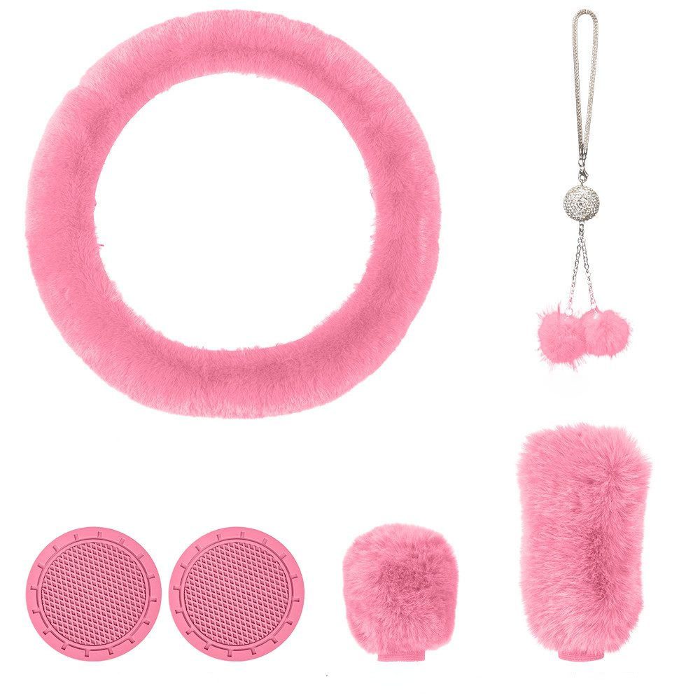 GarveeMore Steering Wheel Cover 6-Piece Set Soft Handbrake Gear Shift Cover