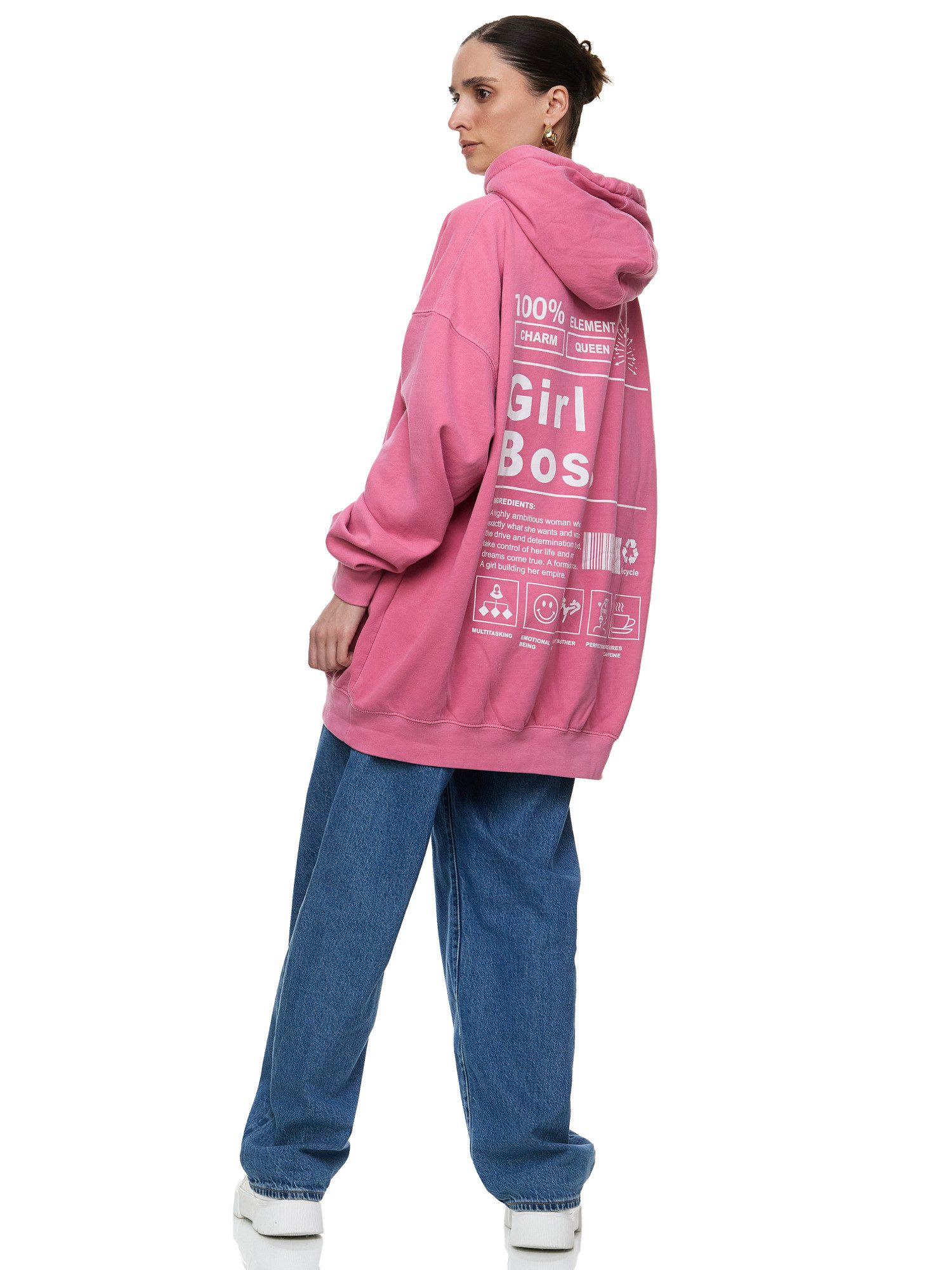 Worldclassca Hoodie Worldclassca Oversized Print GIRL BOSS Hoodie Kapuzenpullover Sweat PRINT - GIRL BOSS - 100% CHARM QUEEN