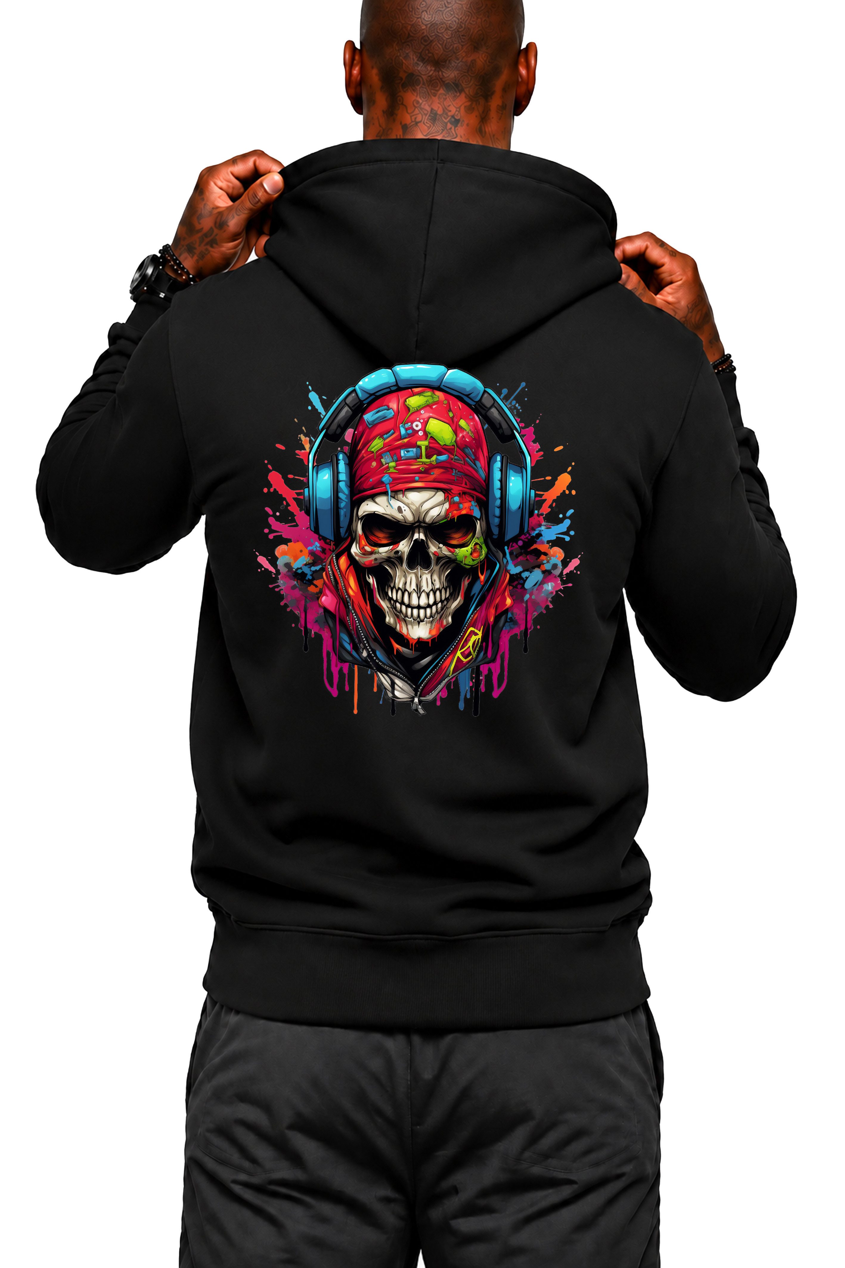 Banco Hoodie Herren Kapuzenpullover Pullover Pulli Langarmshirt "Skull Totenkopf" Kapuzenpullover mit 2 Eingriffstaschen