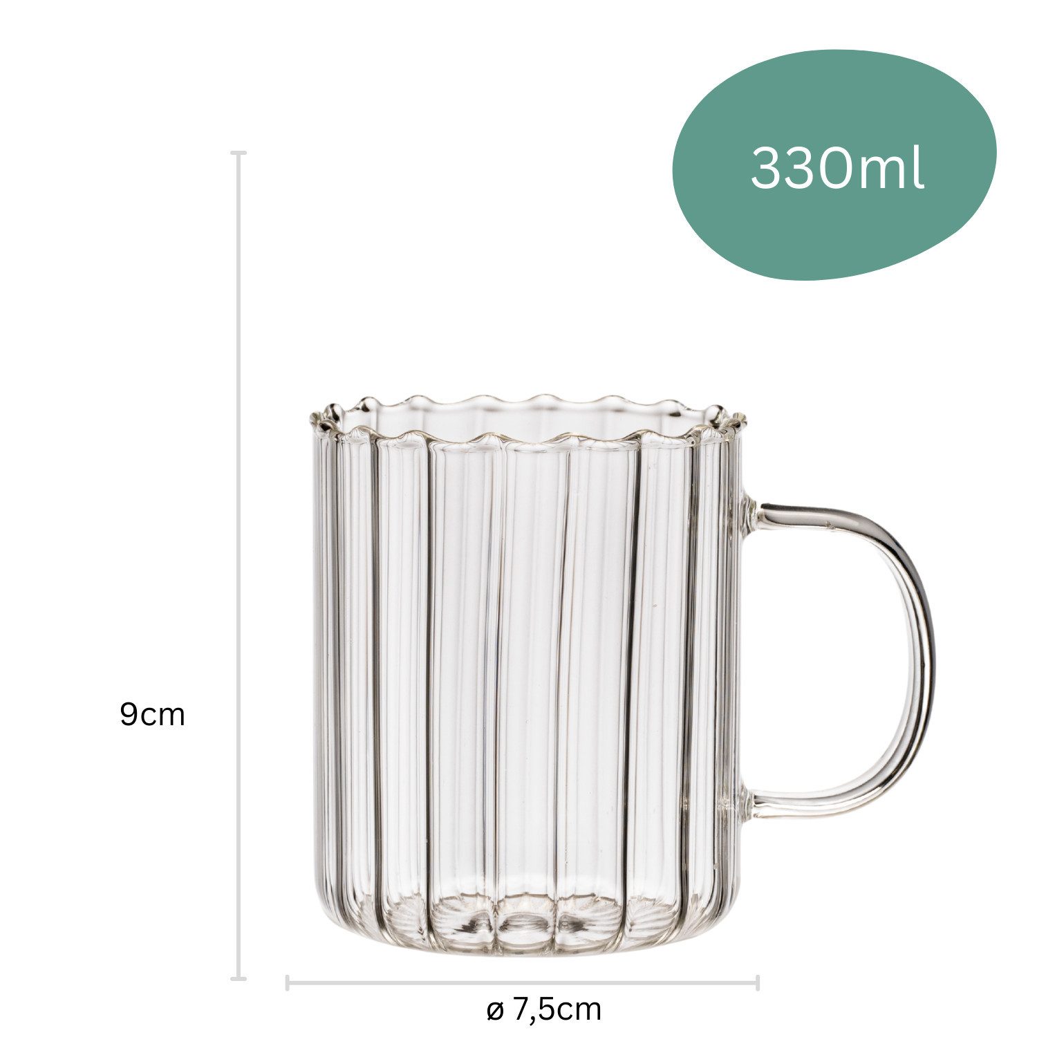 Zoha Glas Riffle Cup Kaffeeglas Teeglas Heißgetränke - 350 ml, 4-tlg., Borosilikatglas, Hitzebeständig Trinkglas Cocktailgläser Eiskaffeegläser Tee Saft – Bild 5 von 5