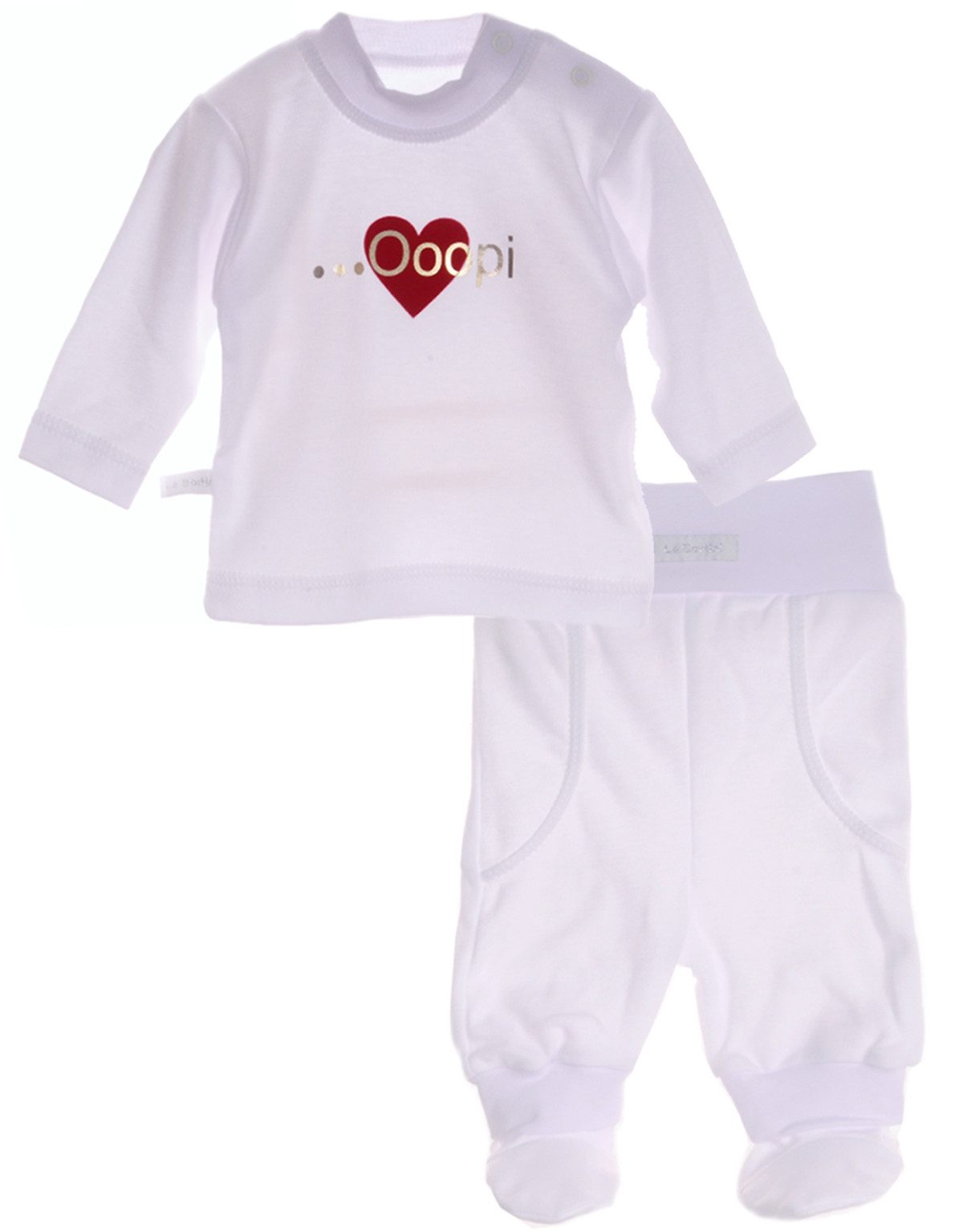 La Bortini Langarmshirt & Hose Baby Anzug in Weiß Mütze Schlupfhose Shirt aus reiner Baumwolle, 44 50 56 62 68 74 80