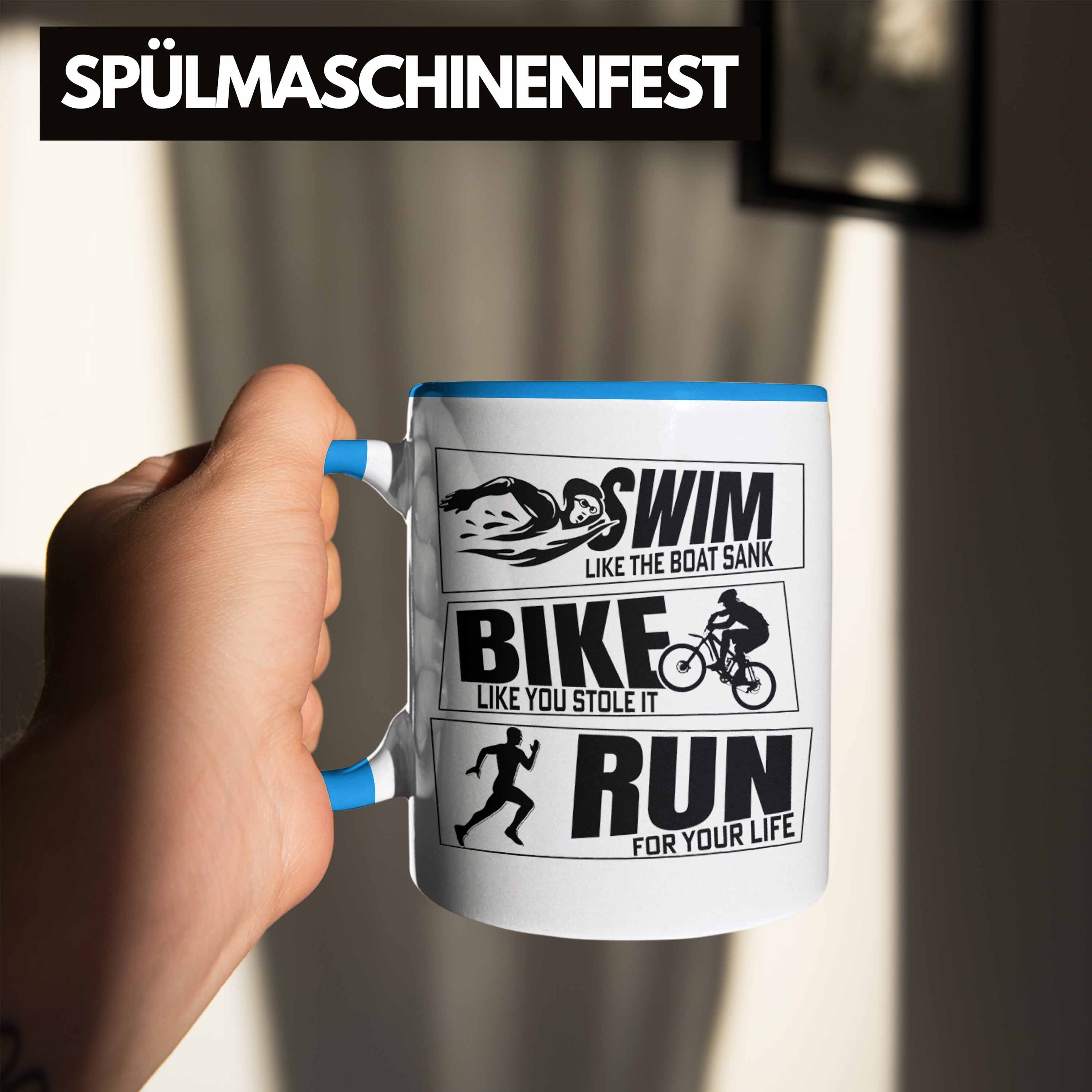 Blau Spruch für Triathlon Geschenk Tasse Tasse Bike Trendation Swim Geschenkidee Sportl Run
