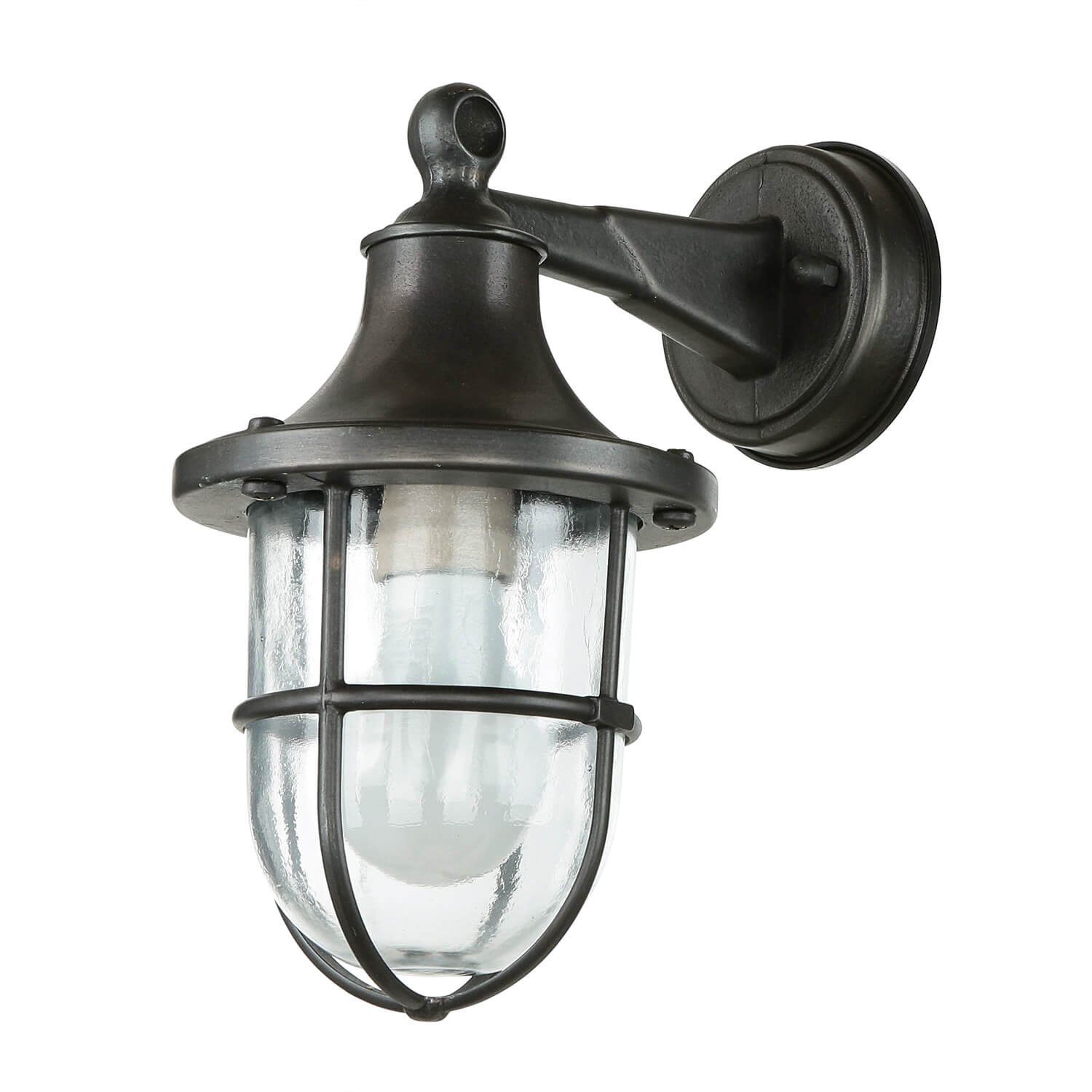 Licht-Erlebnisse Außen-Wandleuchte SANTORIN, ohne Leuchtmittel, IP64 Schwarz antik E27 Glas Messing Maritim HausGarten