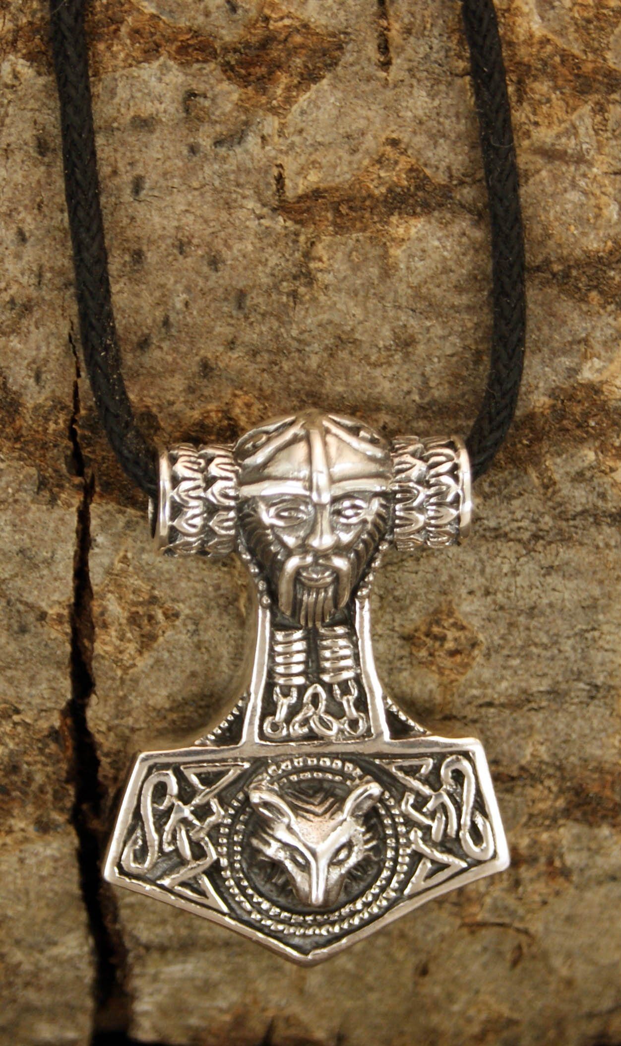 Kiss of Leather Kettenanhänger Odin Anhänger Thor Wolf 925 Thorhammer Silber Kopf Thorshammer