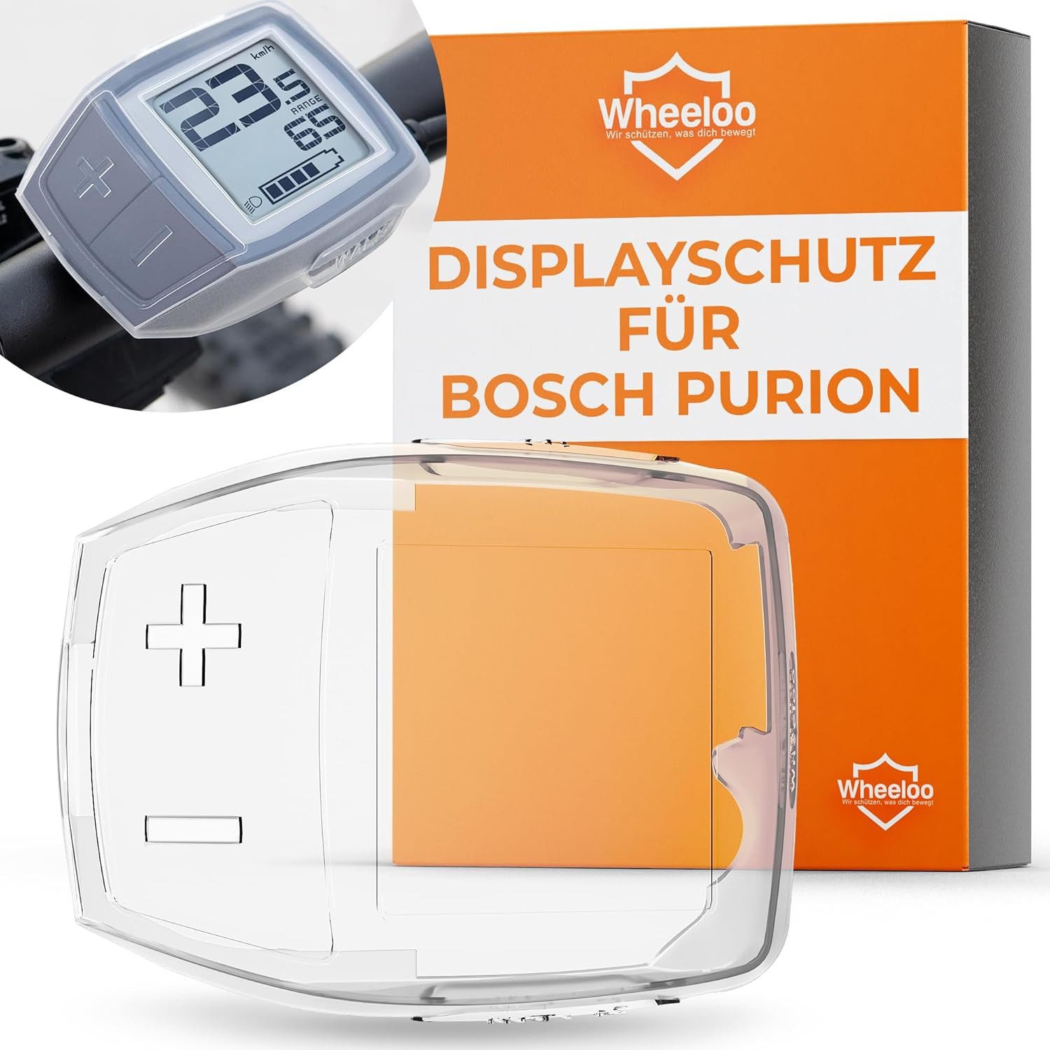 Wheeloo Displayschutzglas Bosch Purion Schutzhülle wasserdicht & transparent für Bosch Purion, E-Bike Monitor Displayschutz I Fahrrad Computer Abdeckung