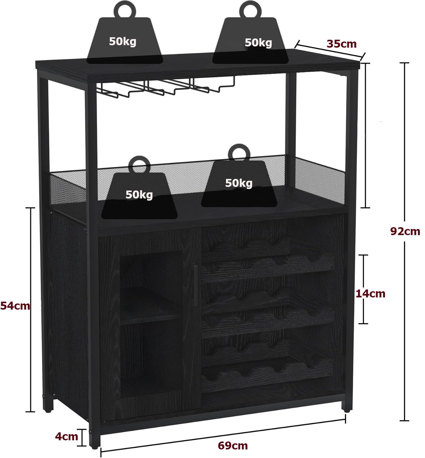 GarveeMore Weinschrank Weinregal Weinständer Barschrank mit Glashalter 69x35x92cm