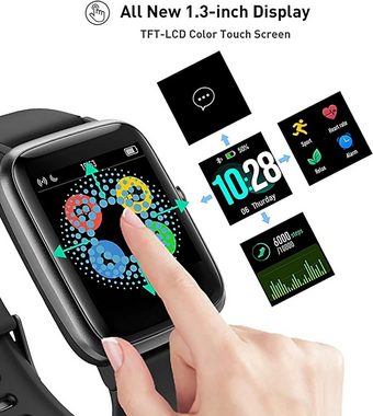 Fitpolo Fitness Tracker herzfrequenz IP68 Wasserdicht Smartwatch (1,3 Zoll, Android/iOS), mit Musiksteuer Schlafmonitor für Damen Herren Kinder