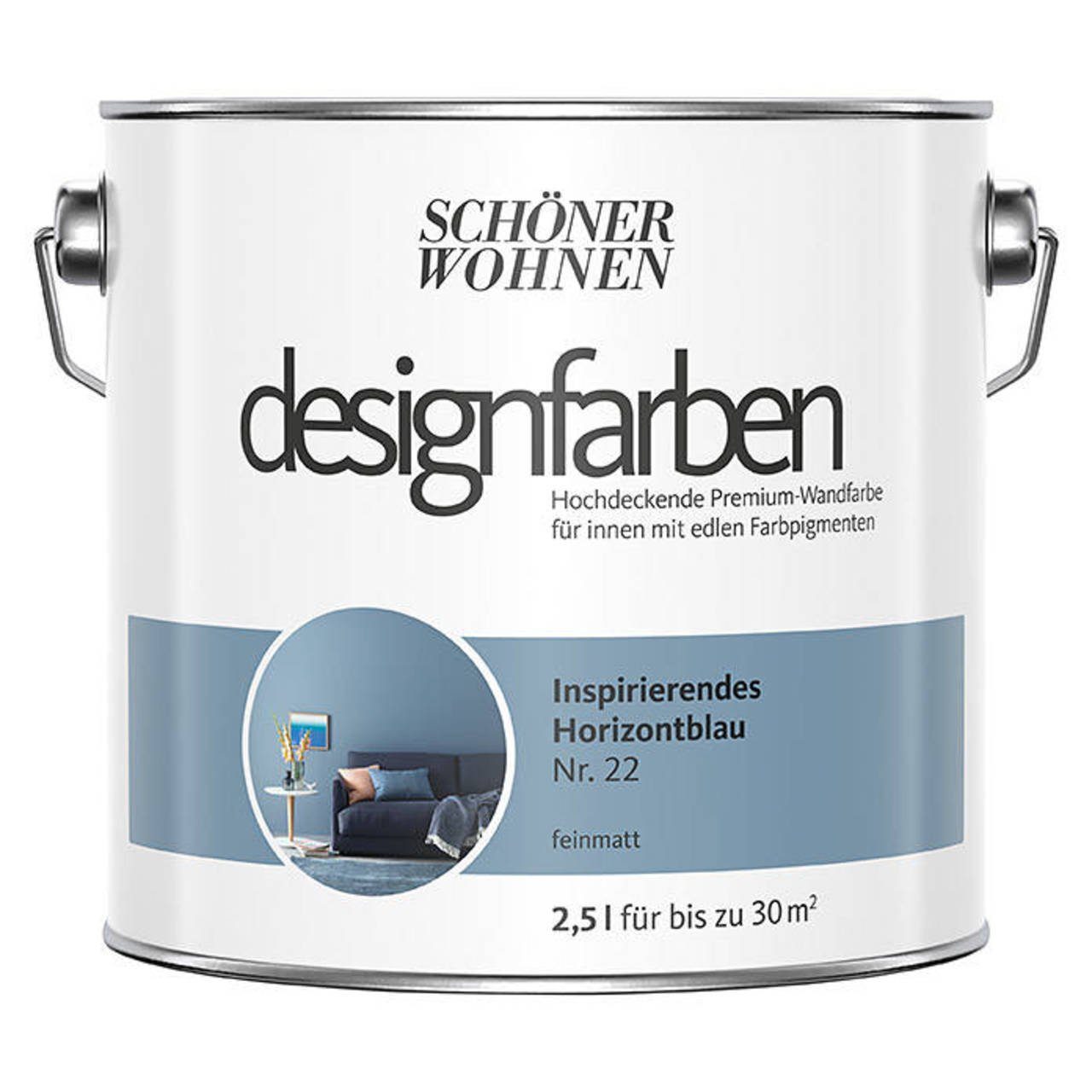 SCHÖNER WOHNEN FARBE Wand- und Deckenfarbe Inspirierendes Horizontblau Nr. 22, Tropf- und spritzgehemmt, Konservierungsmittelfrei