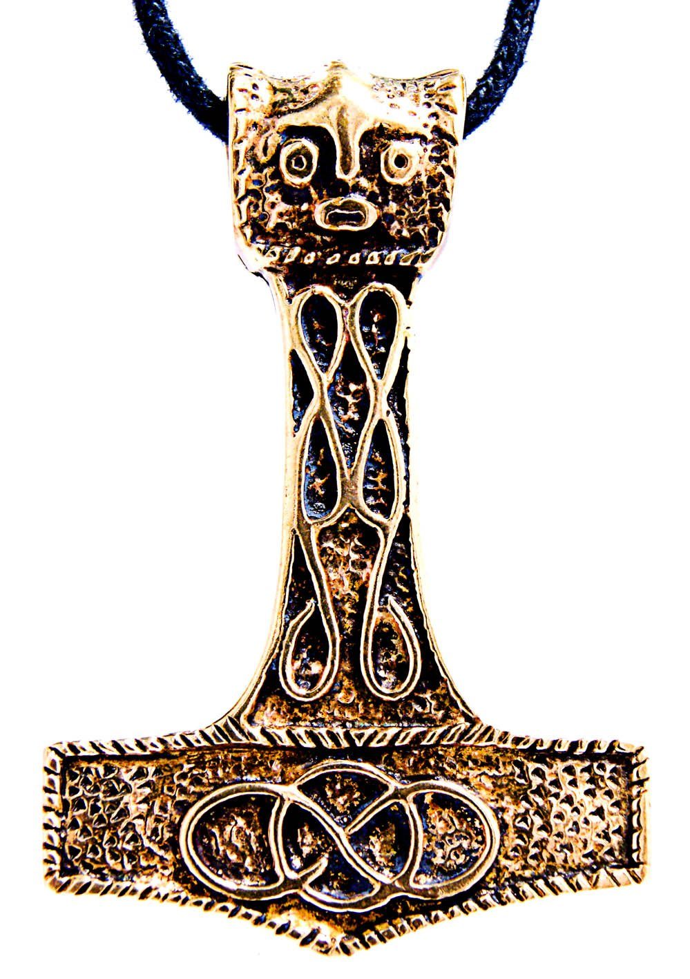 Kiss of Leather Kettenanhänger großer Thorshammer Anhänger aus Bronze Mjölnir Thorhammer Thor Hammer Knoten