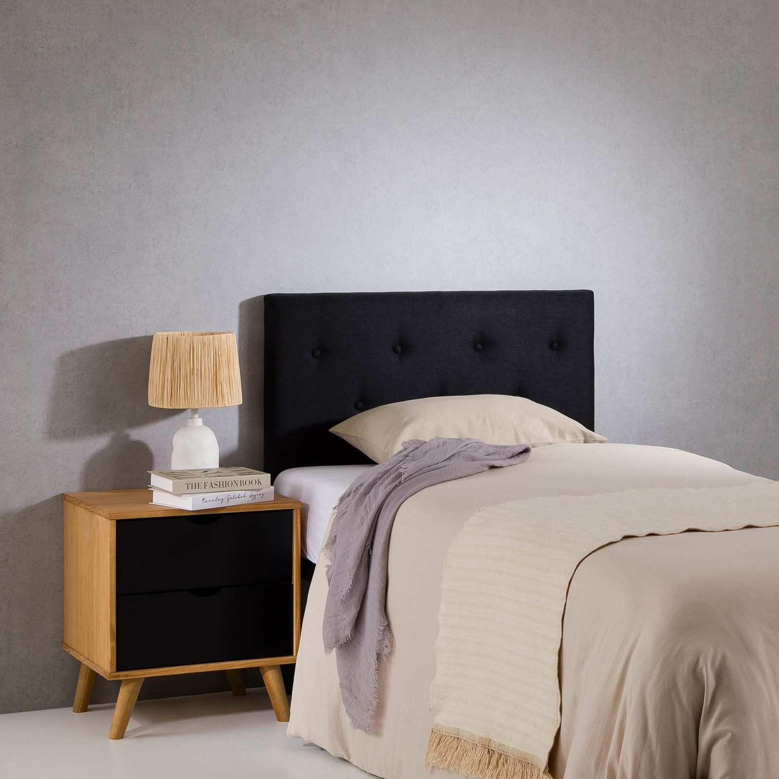 IDIMEX Kopfteil MAVELI, Bettkopfteil 90cm, Headboard mit Knöpfen, Wandkissen, Kopfende schwarz