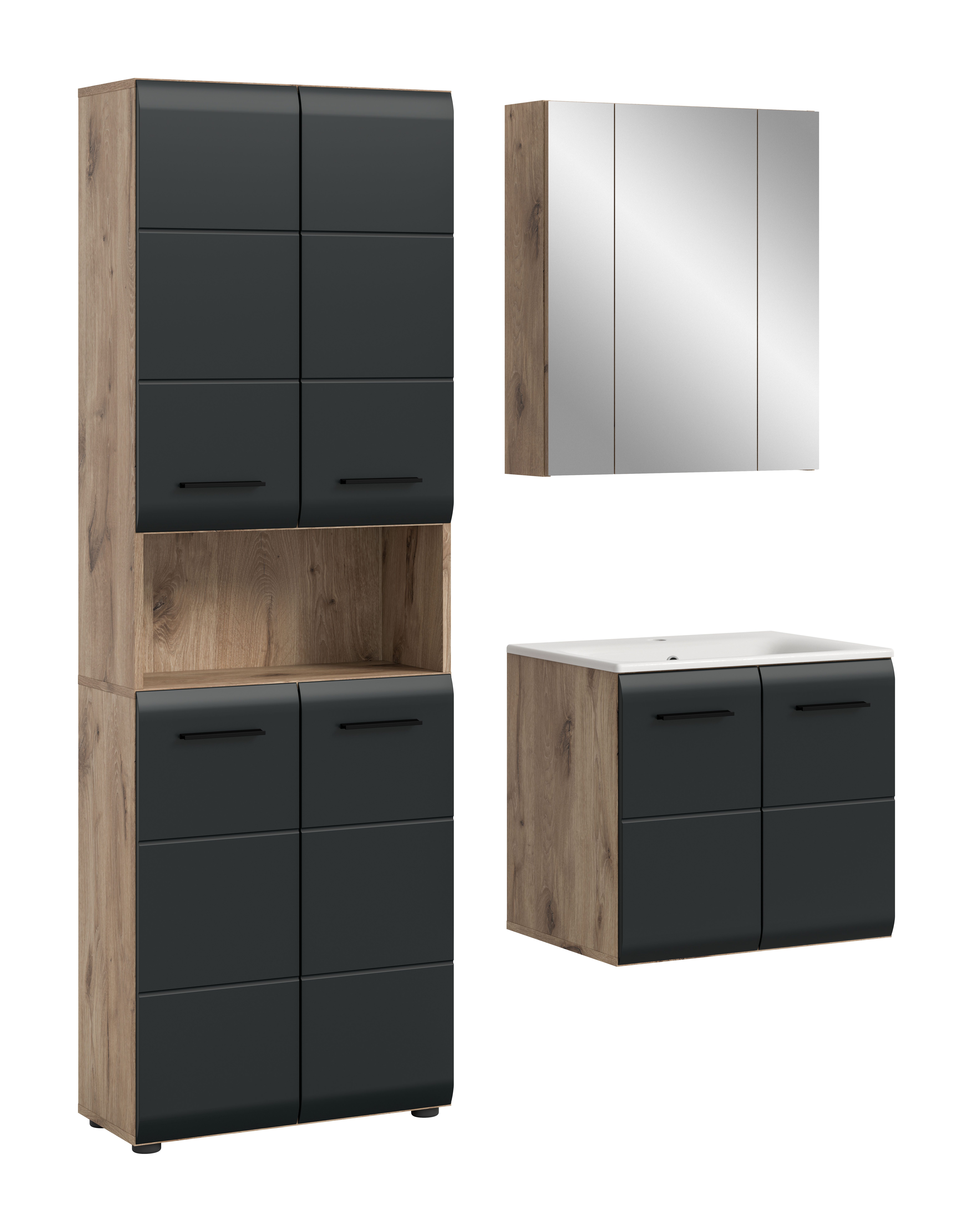 furnling Badmöbel-Set Ivy, (3-St., Hochschrank, Spiegelschrank, Waschbecken günstig online kaufen