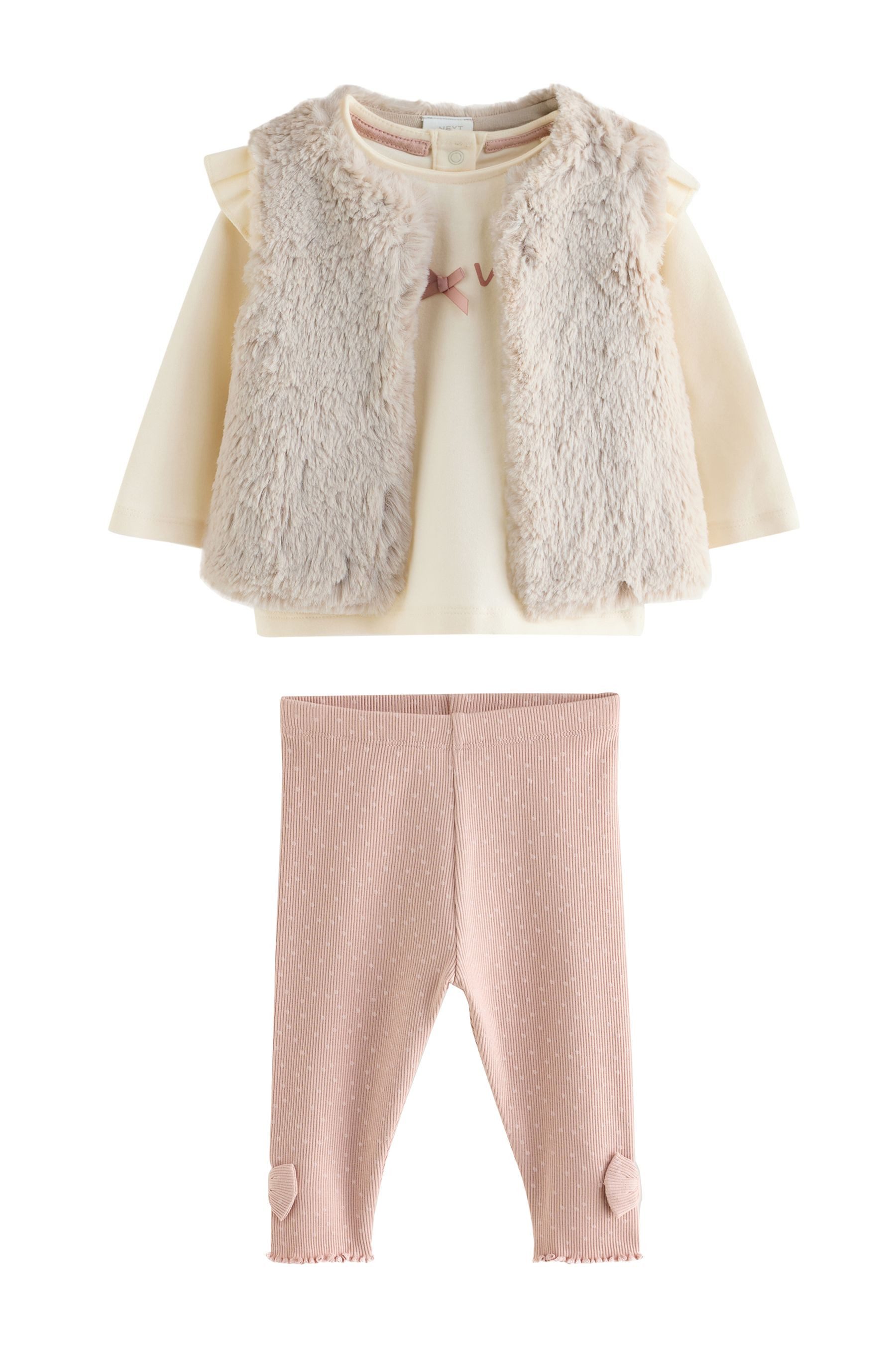 Next Langarmshirt & Leggings Baby-Fellweste, Top und Leggings, 3-teiliges Set (3-tlg)