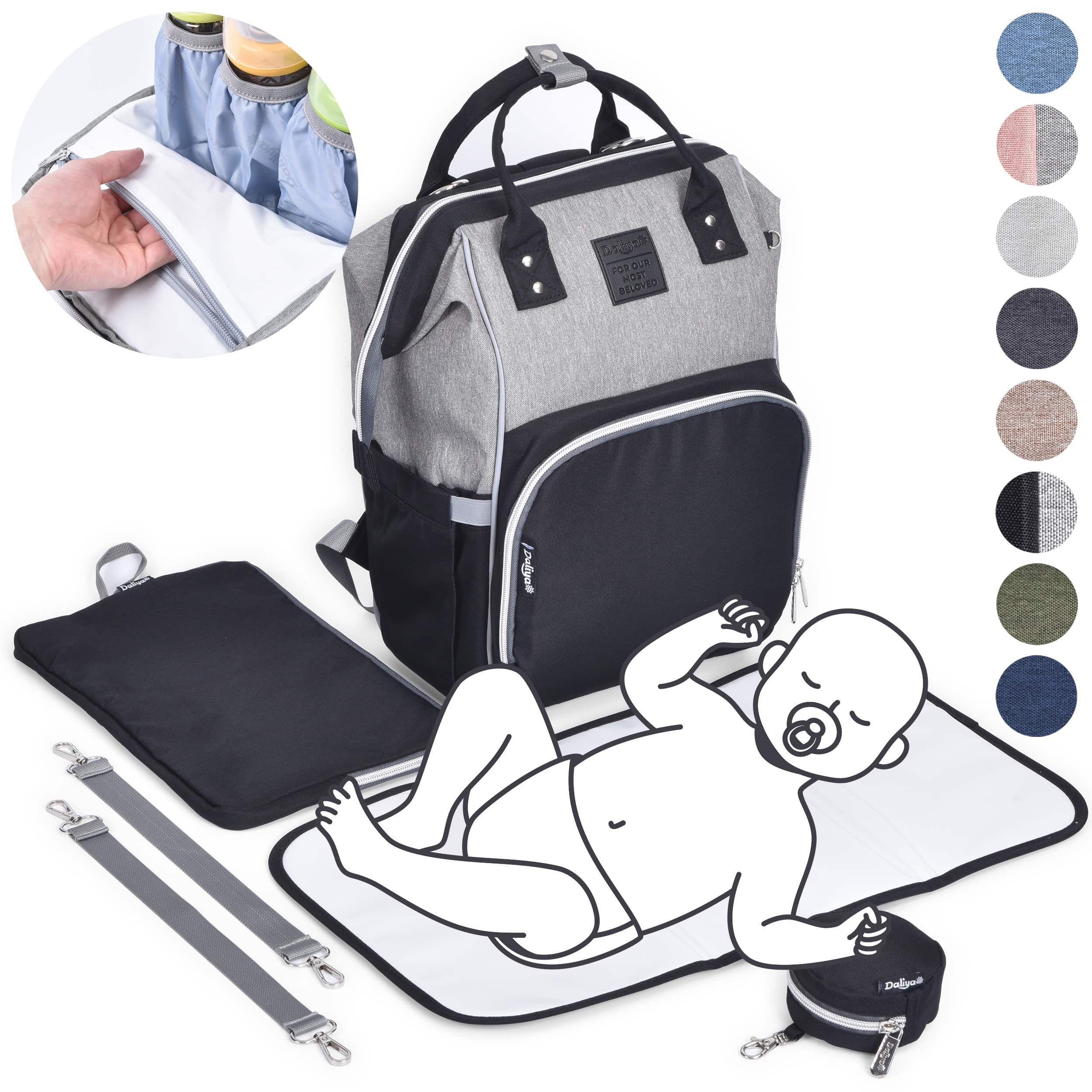 Daliya® Wickeltasche PAKMI Wickelrucksack, Kinderwagentaschen, Mamabag (Set, 5-tlg., Befestigungsriemen), Thermofächer, Schnuller Aufbewahrung, Wickelunterlage, hochwertig