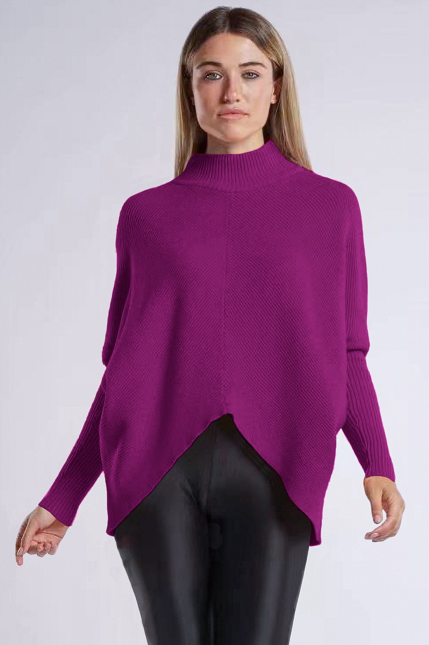 PEKIVESSA Strickpullover Oversized Rippstrick Pullover Damen Fledermausärmel (1-tlg) hinten länger berry