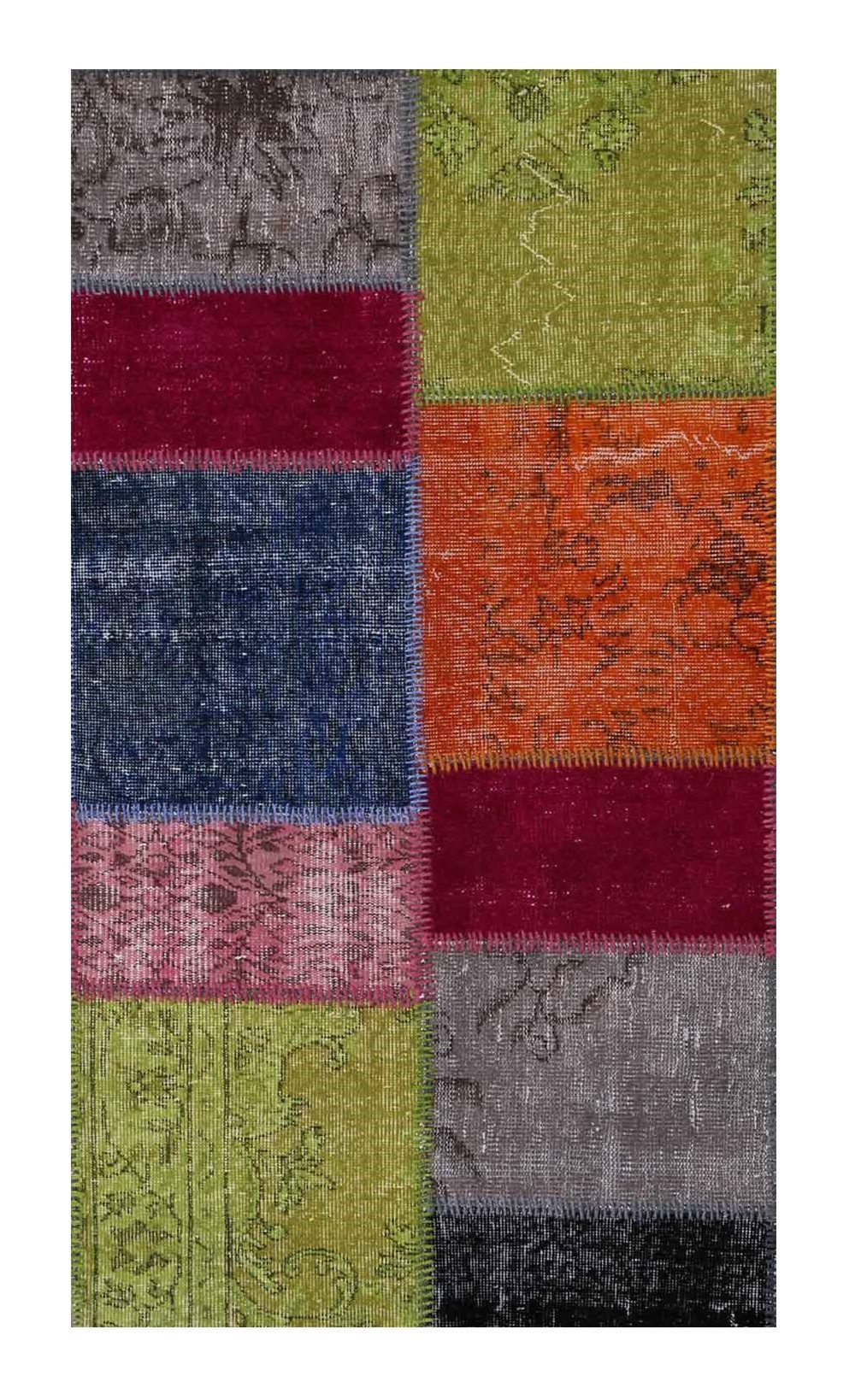 Vimoda Wollteppich Orientteppich Vintage Handgeknüpft, Rechteckig, Höhe: 5 mm, Patchwork Kariert, Hochwertiger, Original, Wohnzimmer, 90x160cm