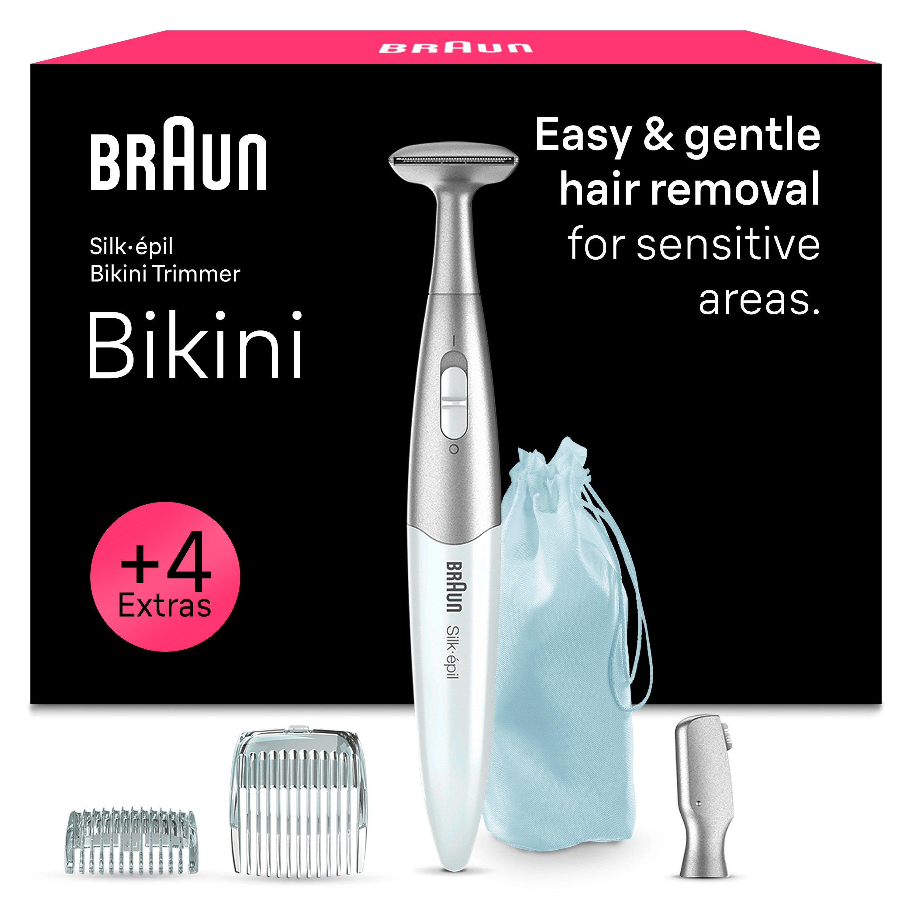 Braun Körper- und Bikinitrimmer FG1100, Silk·épil Bikini Trimmer, Präzisions-Trimmer & Styler, +4 Extras, Weiß