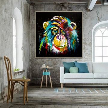 TPFLiving Kunstdruck (OHNE RAHMEN) Poster - Leinwand - Wandbild, Grafitti Art - Bunter, denkender Affe (Verschiedene Größen), Farben: Leinwand bunt - Größe: 30x30cm