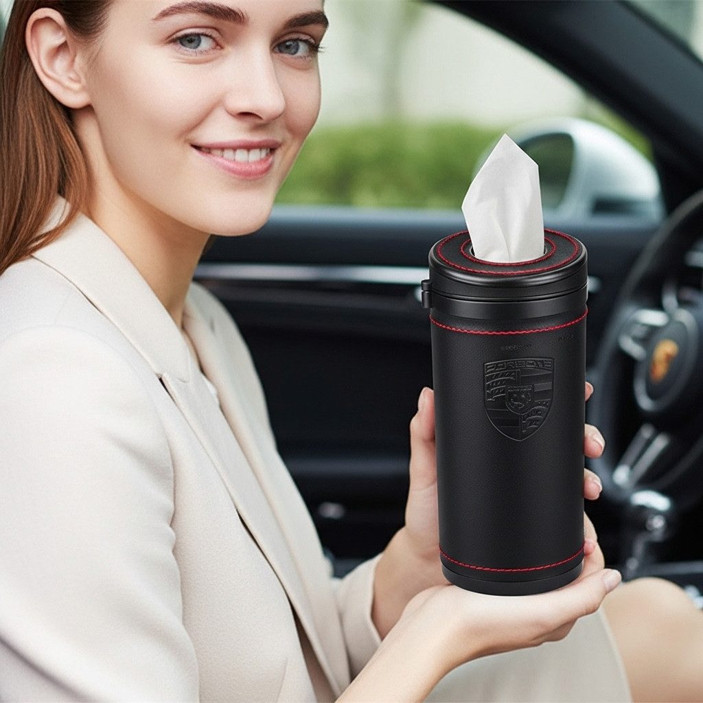 Porsche Aufbewahrungsbox Taschentücher Box Tissue Spender für Getränkehalter Tube Cup Holder
