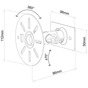 Drall Instruments BS9BK Lautsprecher-Wandhalterung, (2-tlg., 360° Grad drehbar, per Rasterung arretierbar, Stahlseil-Sicherung)