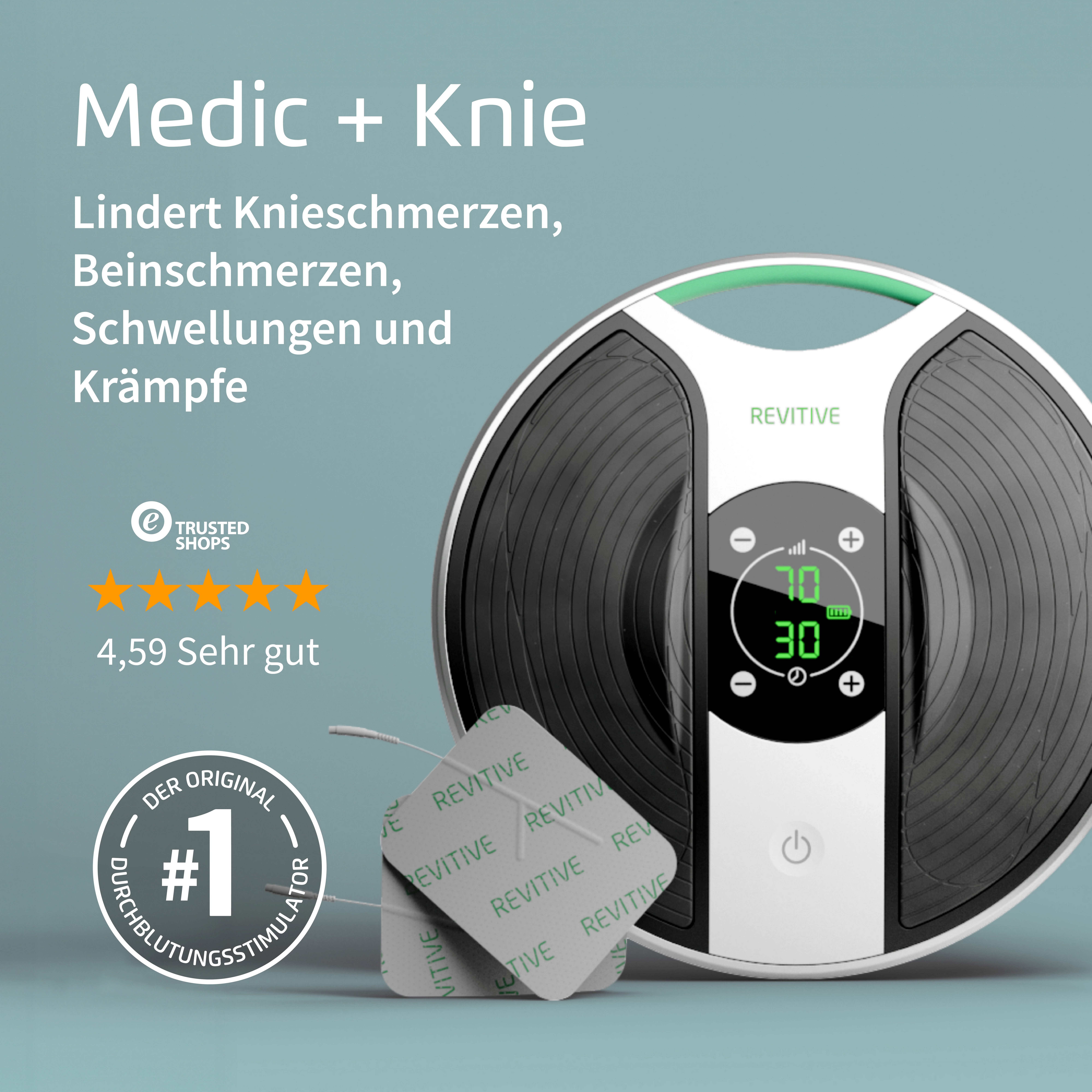 REVITIVE EMS-Fußmassage-Gerät Medic Plus Knie Durchblutungs-Stimulator, Lindert Beschwerden, schlechte Durchblutung, Schwellungen, Krämpfe