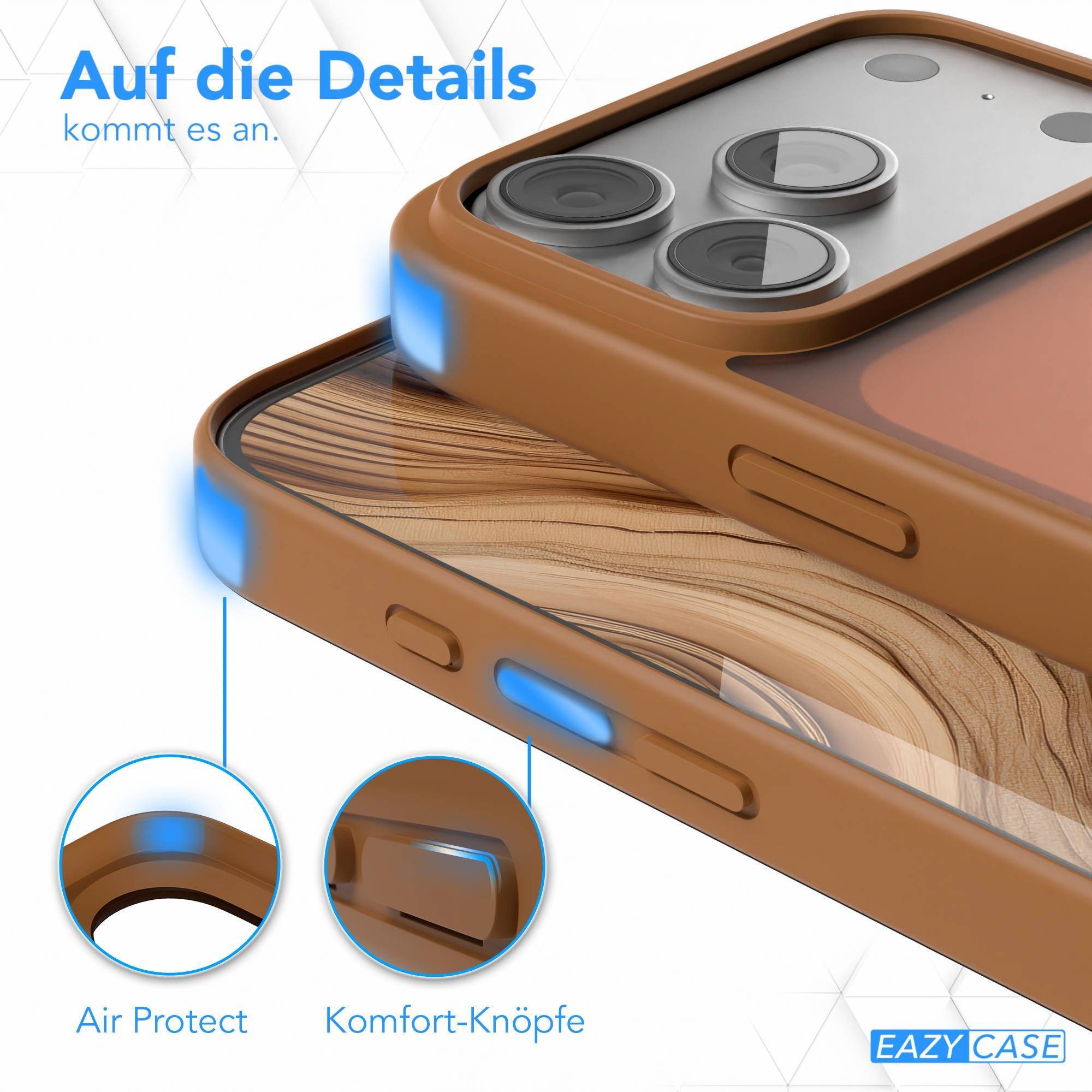 EAZY CASE Handyhülle Outdoor Case für Apple iPhone 17 Pro 6,3 Zoll, Handyhülle Outdoor Slimcover kratzfest transparent Braun – Bild 4 von 5