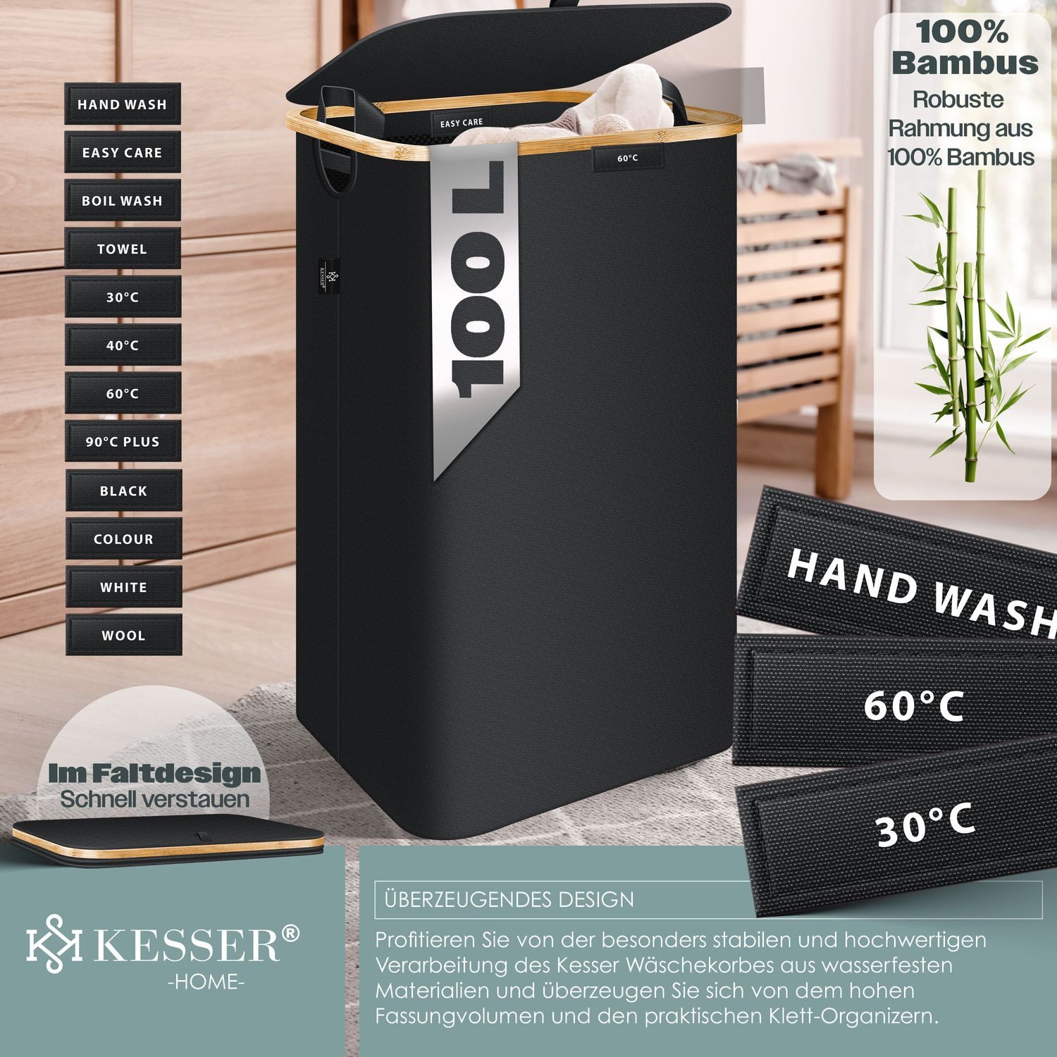 KESSER Wäschekorb, mit Deckel faltbar Wäschebox Wäschetruhe Wäschetonne