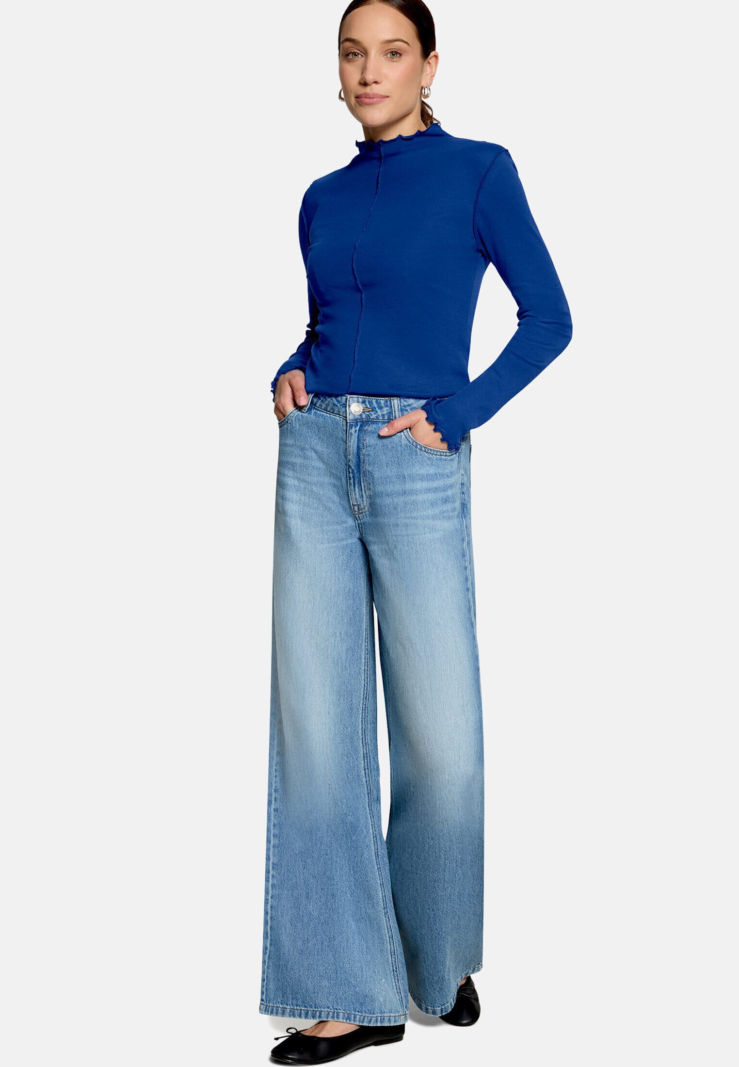 Zero Kurzarmshirt Damen unifarben (1-tlg) mit Wellenkante