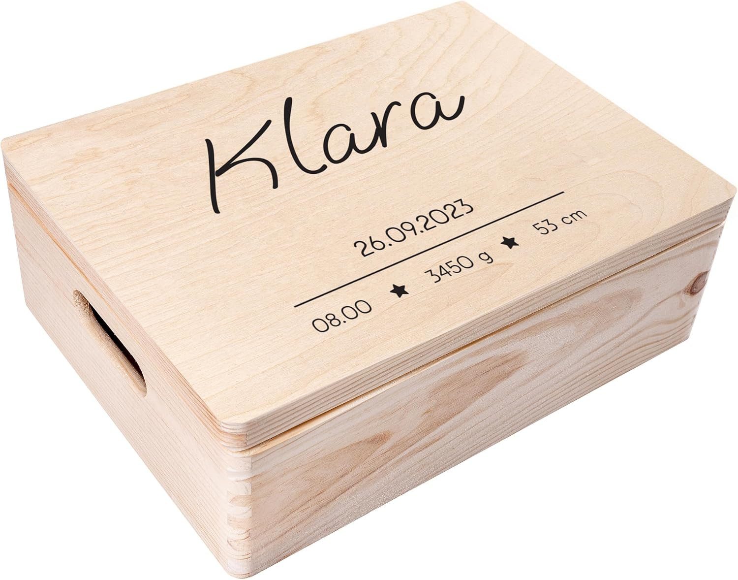 Creative Deco Holzkiste Erinnerungsbox Baby, Geschenk zur Geburt, Natur 40 x 30 x 14 cm