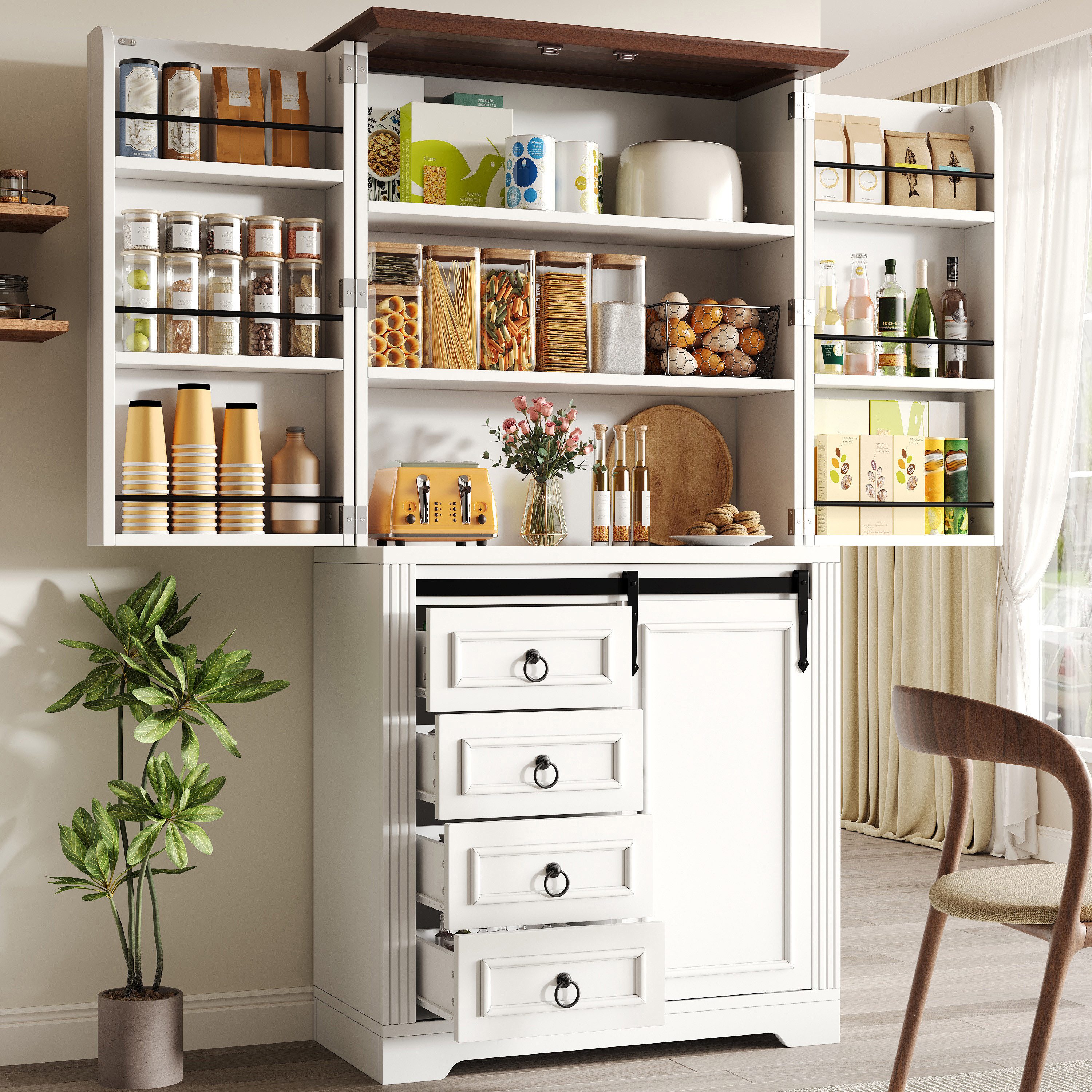 REDOM Hochschrank Küchenschrank (mit Kippschutz und seitlichem Snack-Rack, Soft-Close, 1-St., 80×39.8×180cm)
