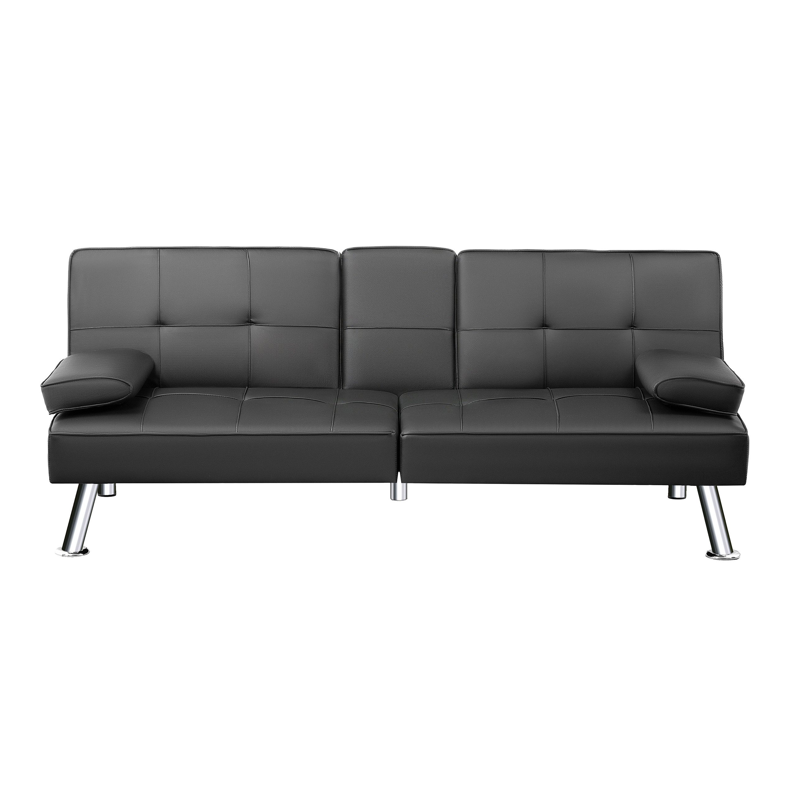 Furnify Schlafsofa LINN 170 cm aus Kunstleder Klappsofa mit Schlaffunktion, mit Getränkehaltern & Kissen
