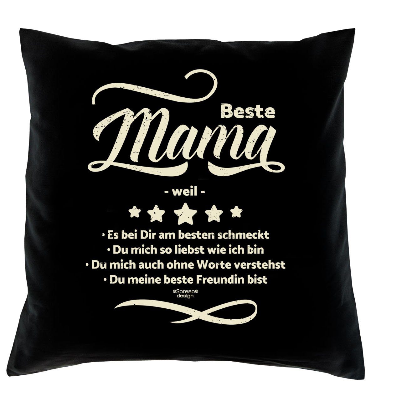 Soreso® Dekokissen Kissen Beste Mama Geschenk schwarz weil Urkunde, & Geburtstagsgeschenk