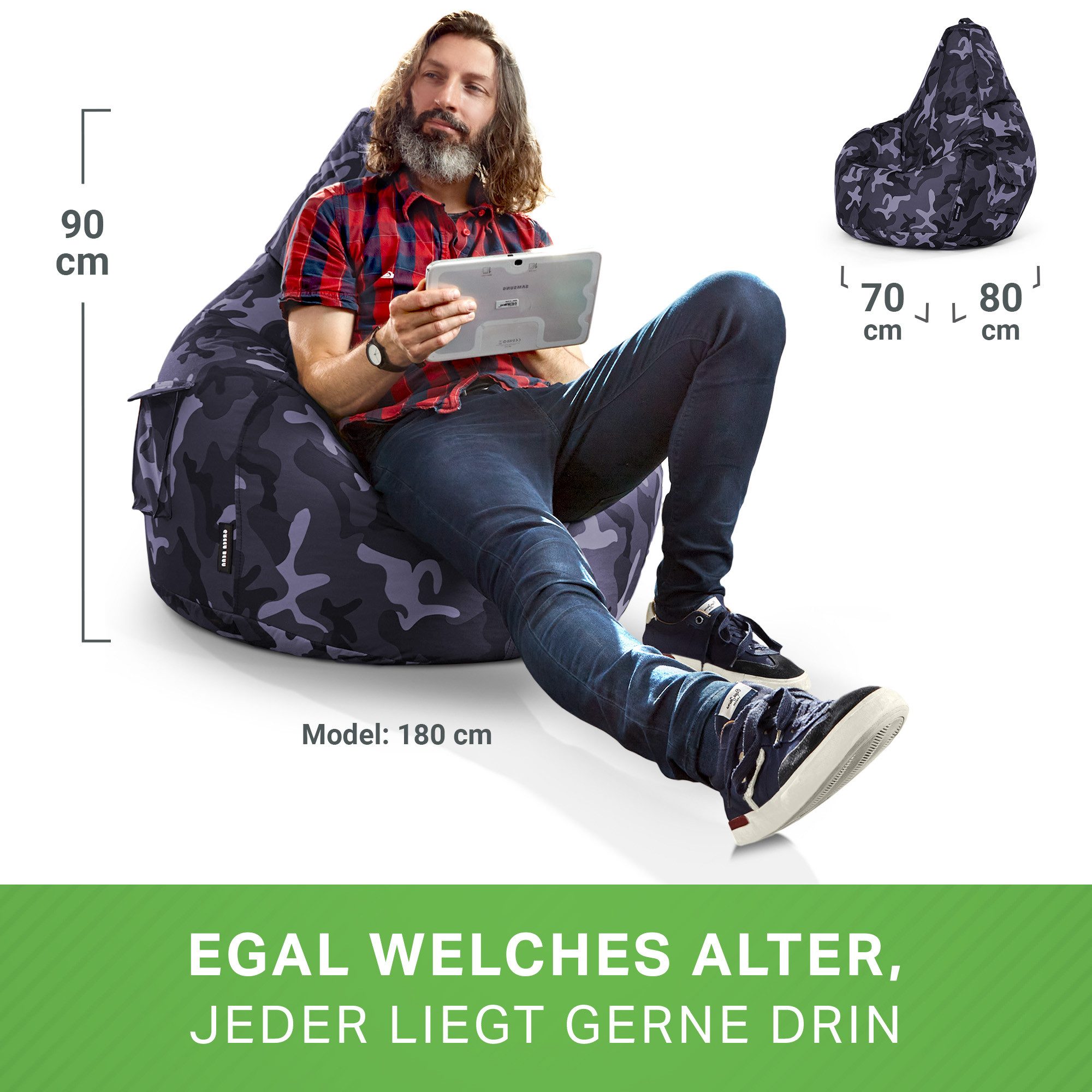 Green Bean Sitzsack Gaming Sitzsack Lounge Chair Cozy (Sitzsack mit Rückenlehne 80x70x90cm - Gaming Chair mit 230L EPS-Perlen Füllung, Kuschelig Weich Waschbar) – Bild 5 von 5