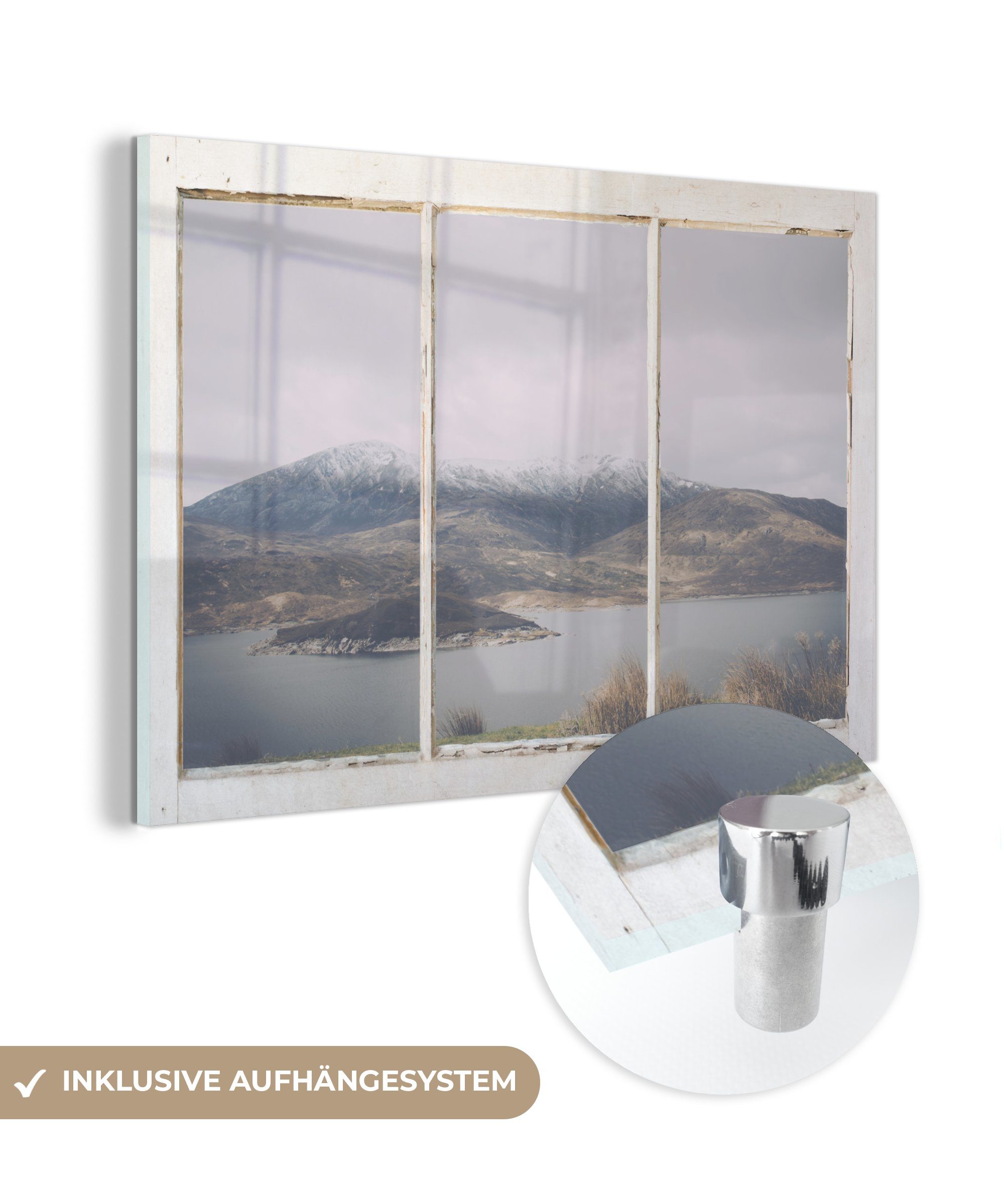 MuchoWow Acrylglasbild Aussicht - Berg - Schnee, (1 St), Glasbilder - Bilder auf Glas Wandbild - Foto auf Glas - Wanddekoration | Bilder