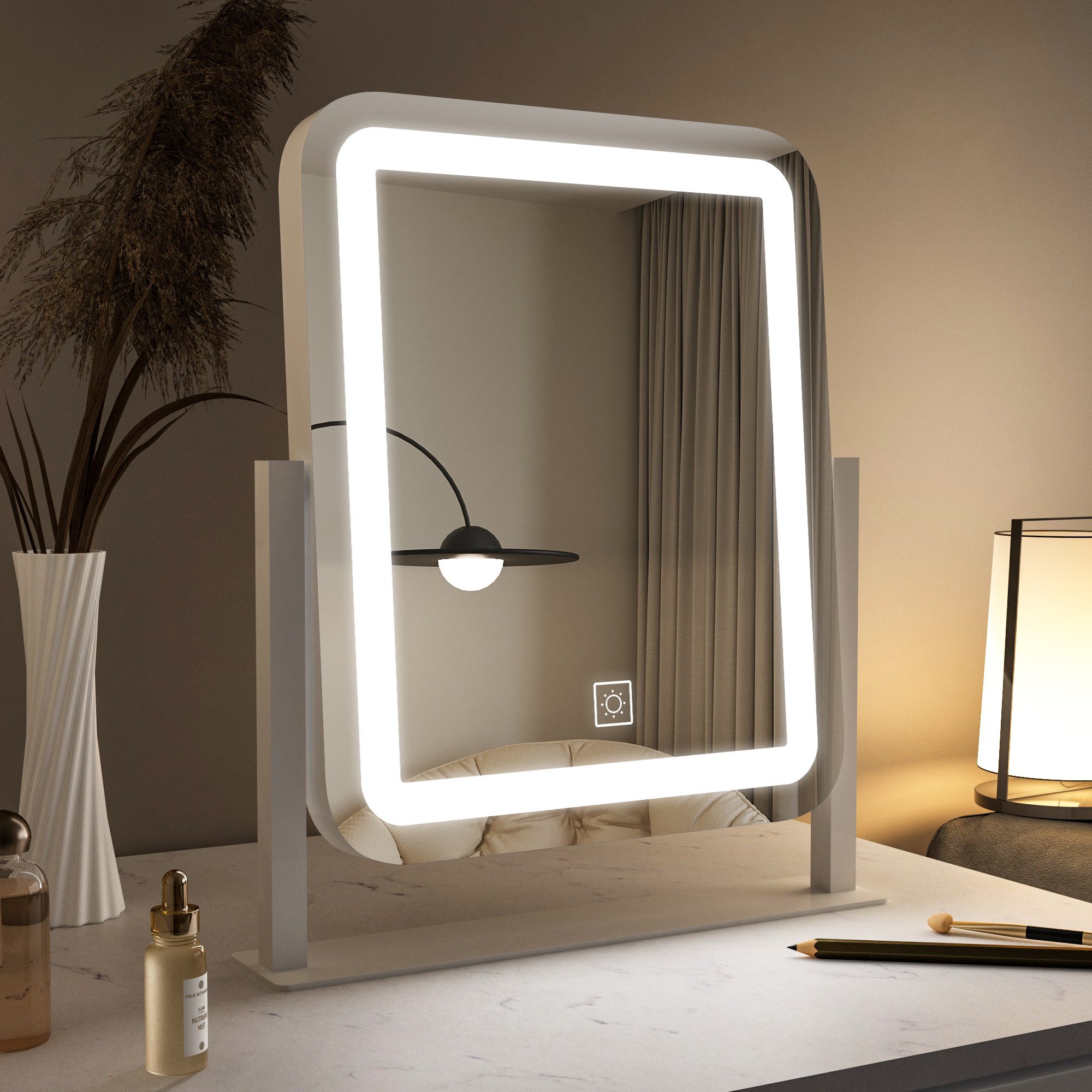 Schminkspiegel mit Beleuchtung für tisch Kosmetikspiegel 3Lichtfarben Dimmbar Touch