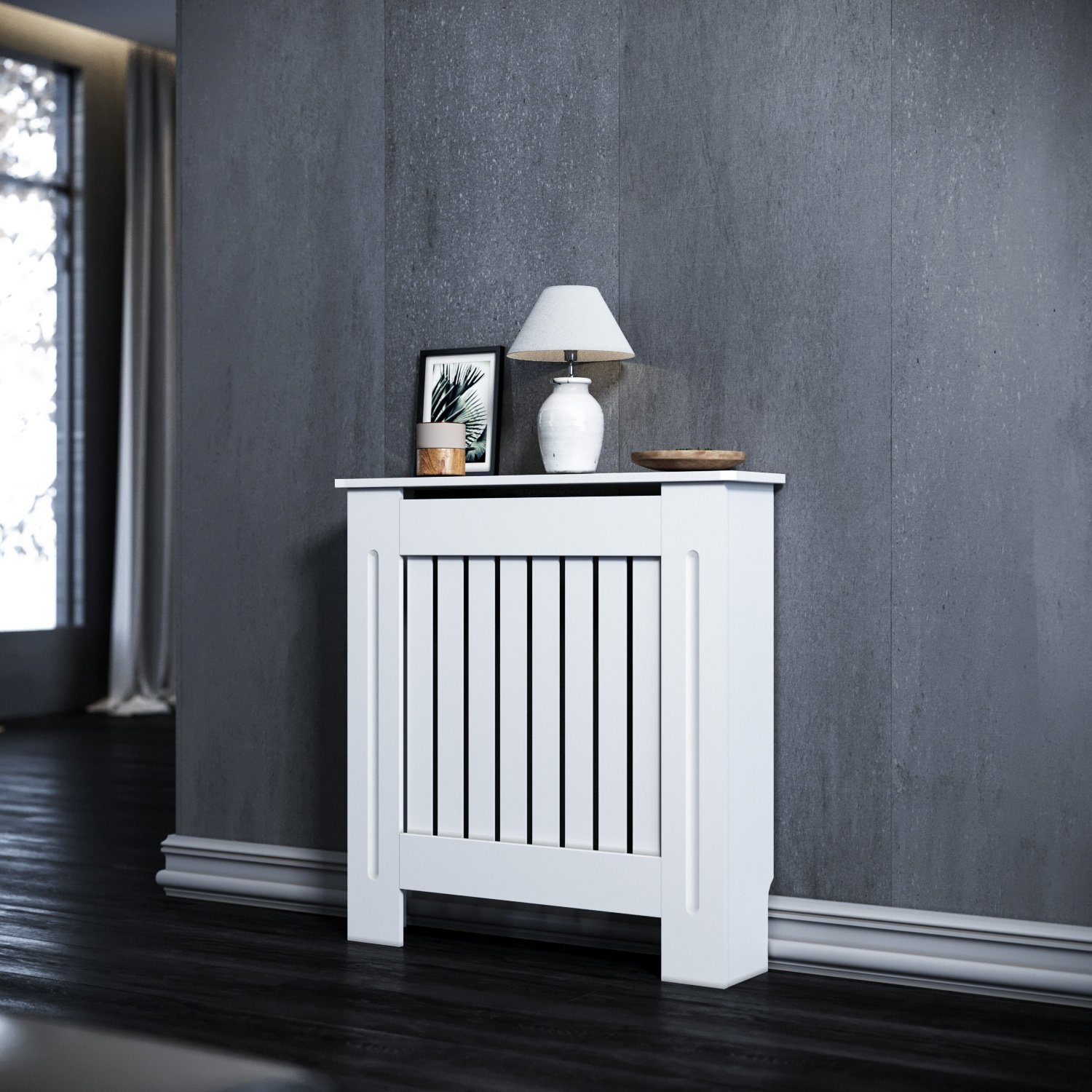 SONNI Heizungsverkleidung Heizkörperverkleidung Holz Weiß Vertikal Heizkörp günstig online kaufen