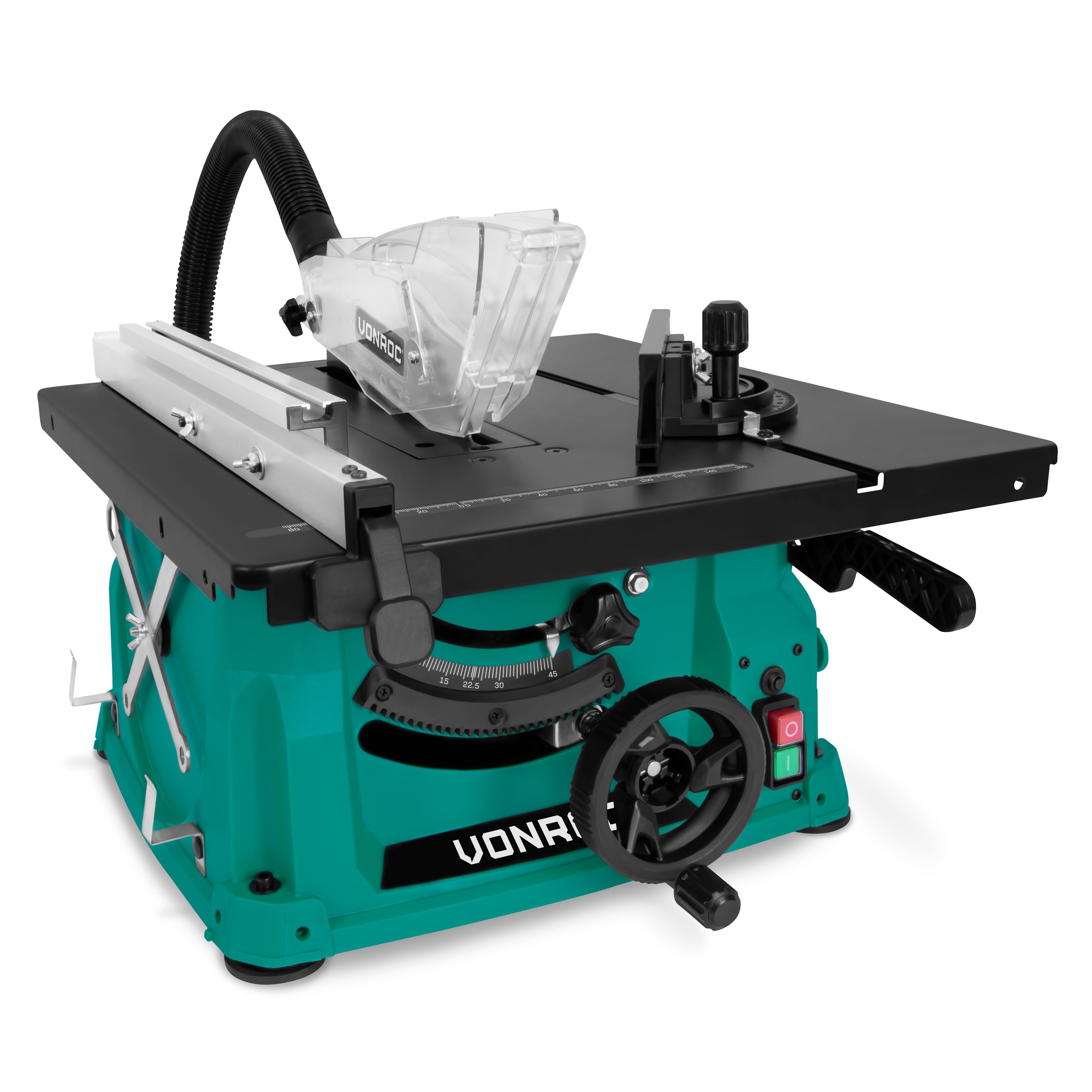 VONROC Tischkreissäge mit Führungsschiene 1500W - Tischsäge mit Staubabsaugung 5000U/min, - Ø210mm - Inkl. Gehrungsführung und 40T Sägeblatt
