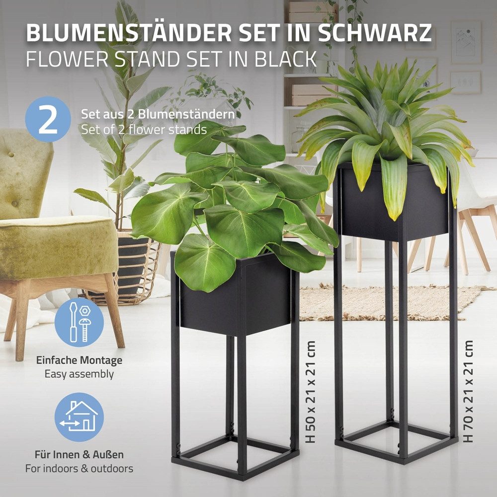 ML-DESIGN Blumenständer Pflanzenständer Set aus Metall Pflanztopf Deko Blumenhocker (2 St), Blumentopfständer Schwarz Wetterfeste und robuste Blumentopfhalter – Bild 2 von 5