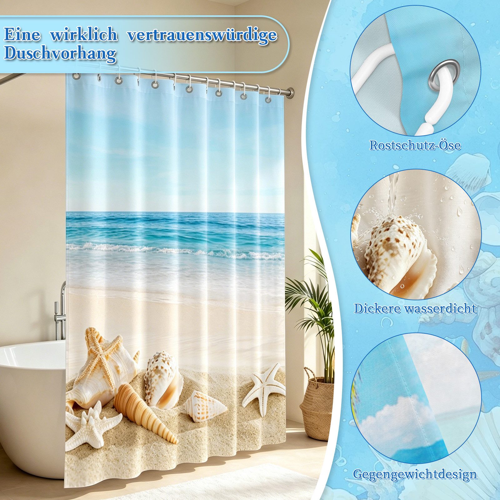 M&W DAS DESIGN Duschvorhang Shower curtains Anti schimmel Waschbar 180x200cm – Bild 4 von 5