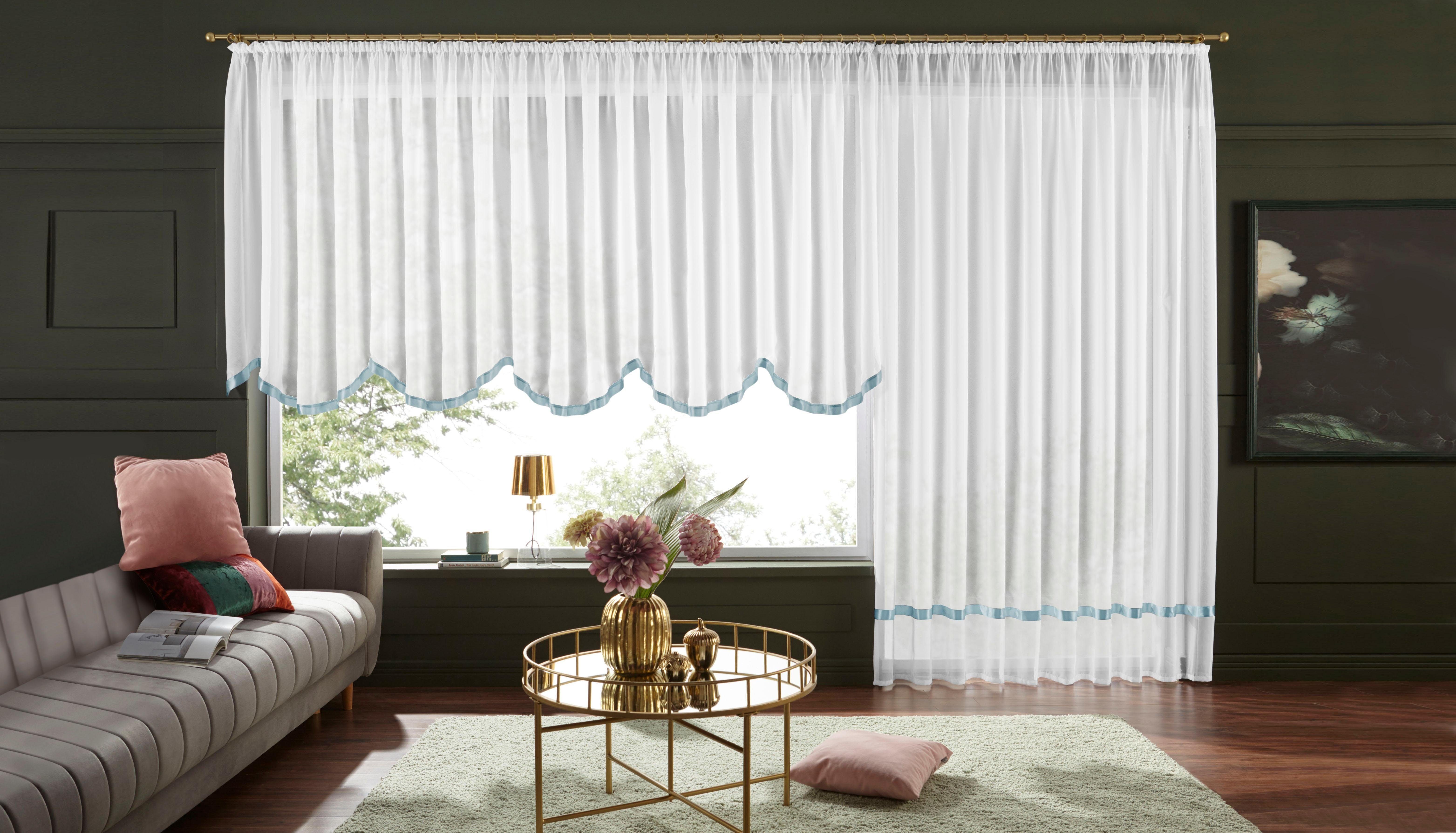 Gardine Eby, my home, transparent, St), grau transparent Vorhang, Satin, (1 Store, Fertiggardine, Kräuselband