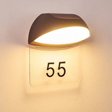 hofstein Außen-Wandleuchte »Lapio« LED Außen Hausnummernleuchte aus Metall in Schwarz, 3000 Kelvin, inkl. 0-9 / A-G Buchstaben, 550 Lumen, m. Lichtkegel, IP54