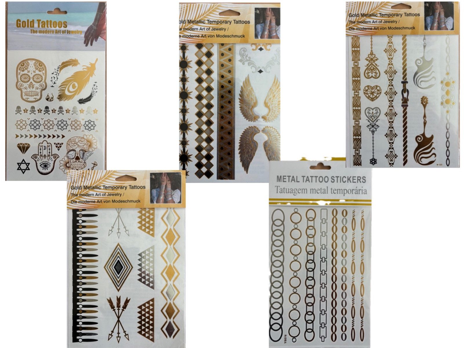 LK Trend & Style Schmuck-Tattoo Gold Temporäre Tattoos gold und silberfarben, 5-tlg., Toller Hautschmuck der nicht ewig hält.