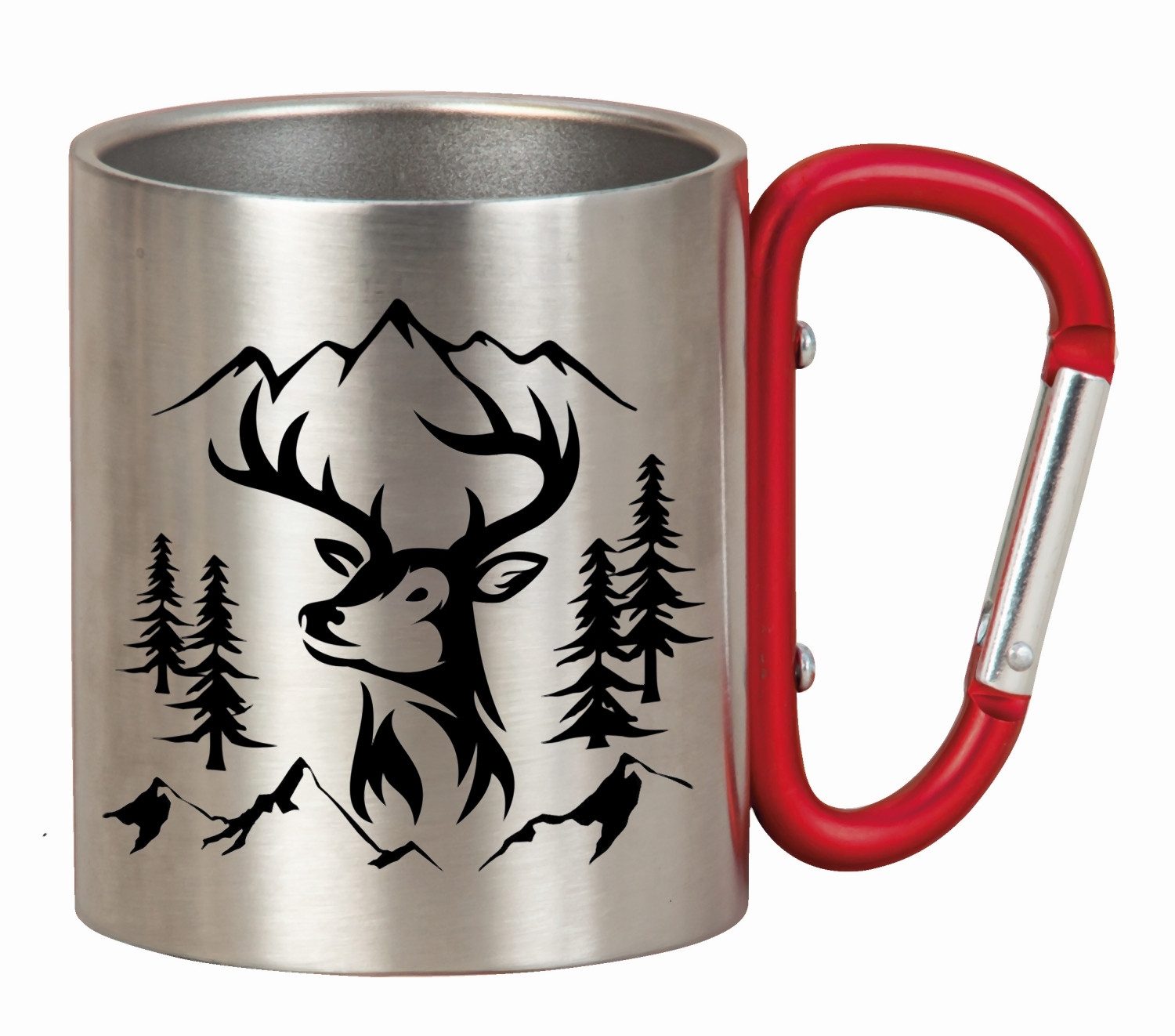 MF Кружки Edelstahl Tasse mit rotem Karabinerhenkel & Hirsch Motiv 200ml