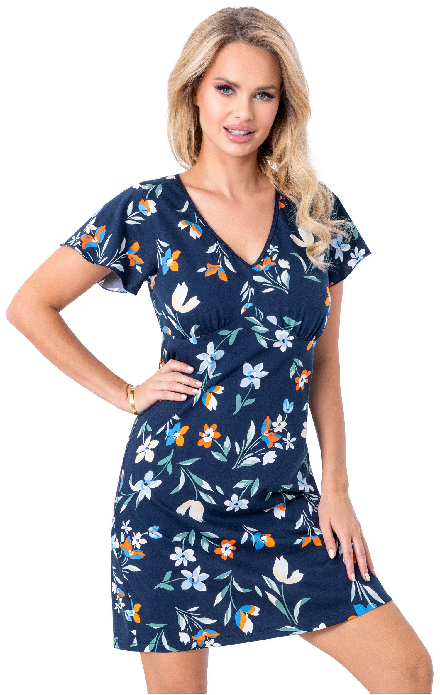 Donna Nachthemd Caroline (Set, 1-tlg) Damen Sleepshirt ca.90cm Schlafshirt Baumwolle V-Ausschnitt Kurzarm