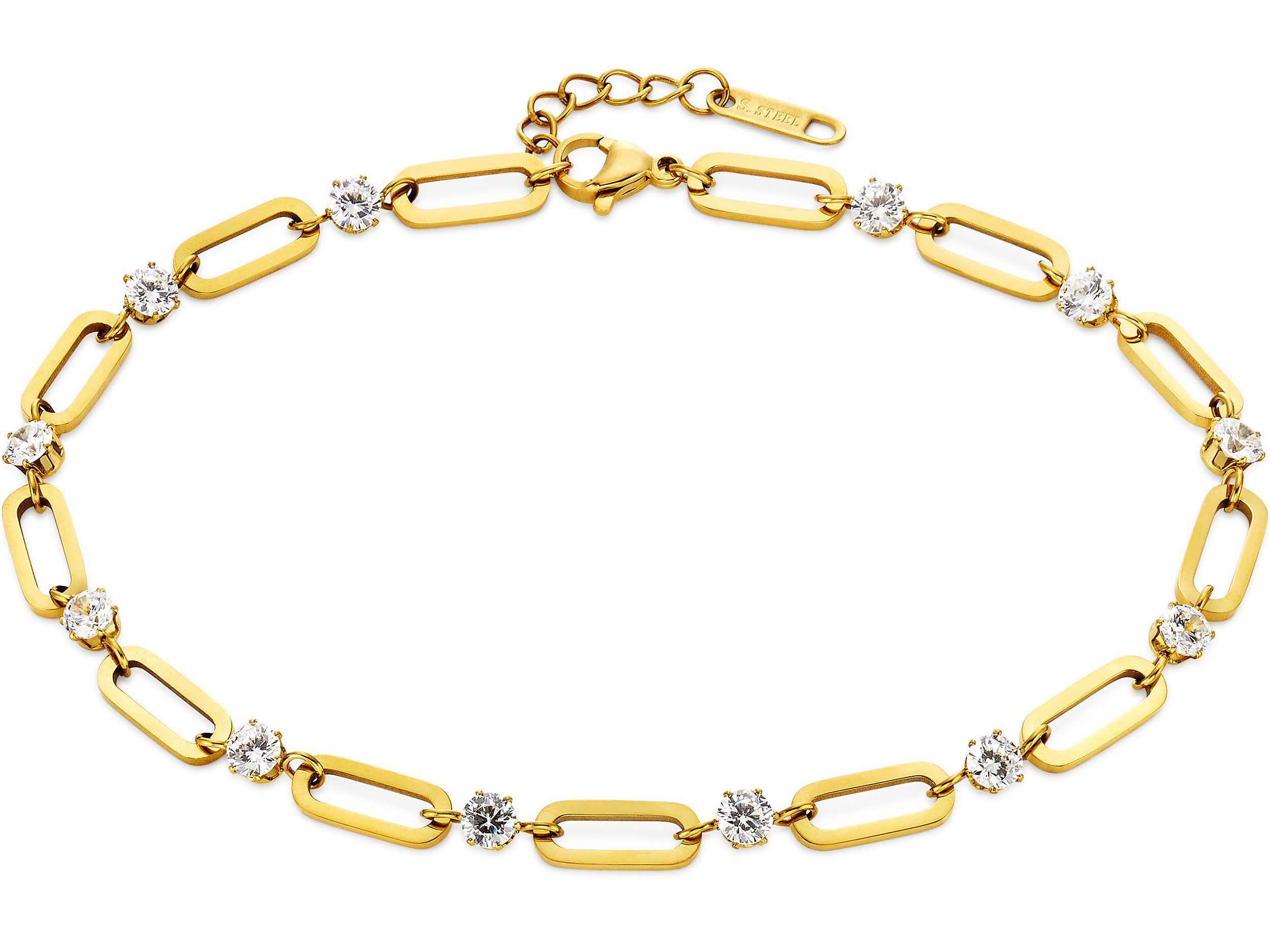 Firetti Fußkette Fusskettchen aus Edelstahl goldfarben; Zirkonia weiß, mit Zirkonia (synth)