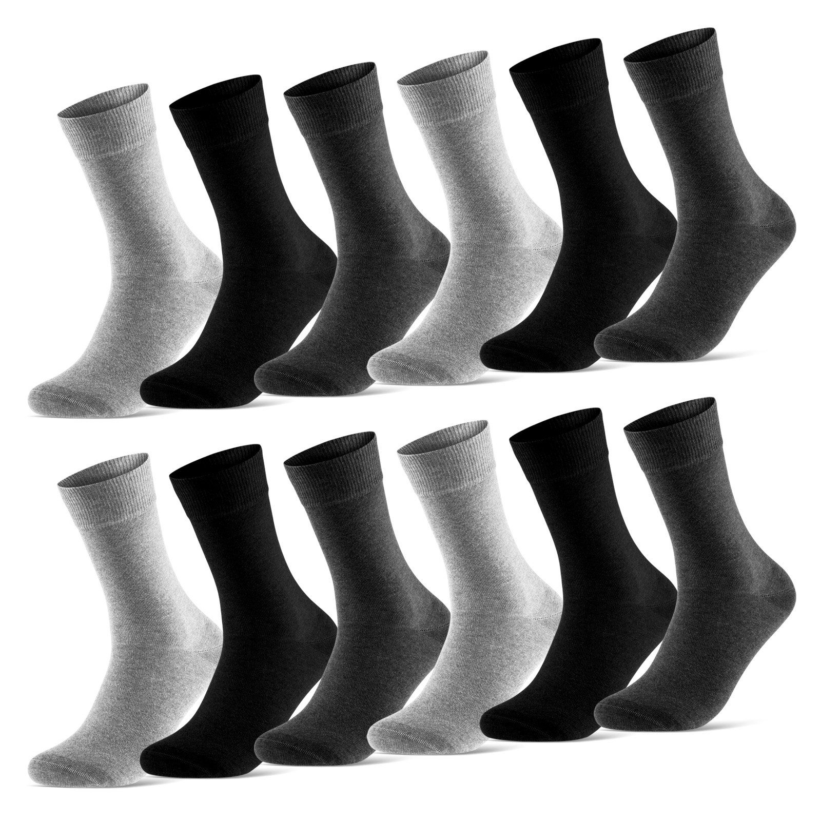 sockenkauf24 Socken 12 Paar Damen & Herren Baumwollsocken mit Komfortbund Strümpfe Graumix