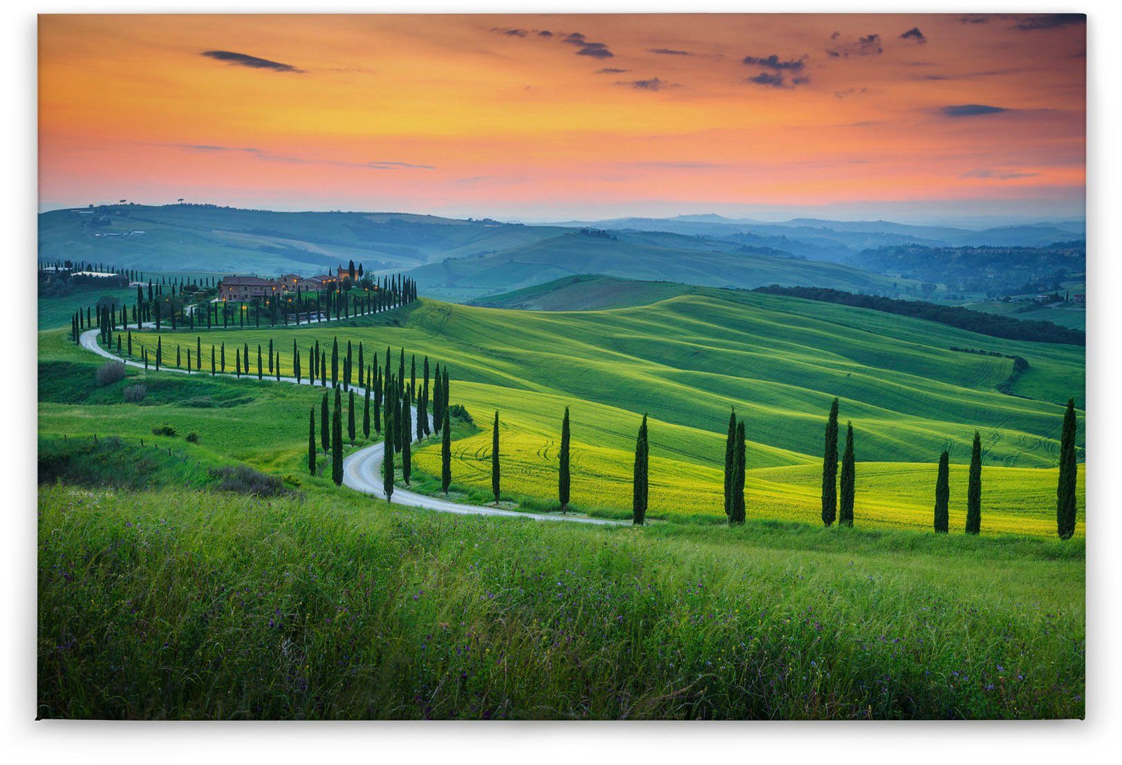 Tuscany, blau orange, Natur Leinwandbild Création Keilrahmen (1 Landschaft Feld A.S. grün, St),